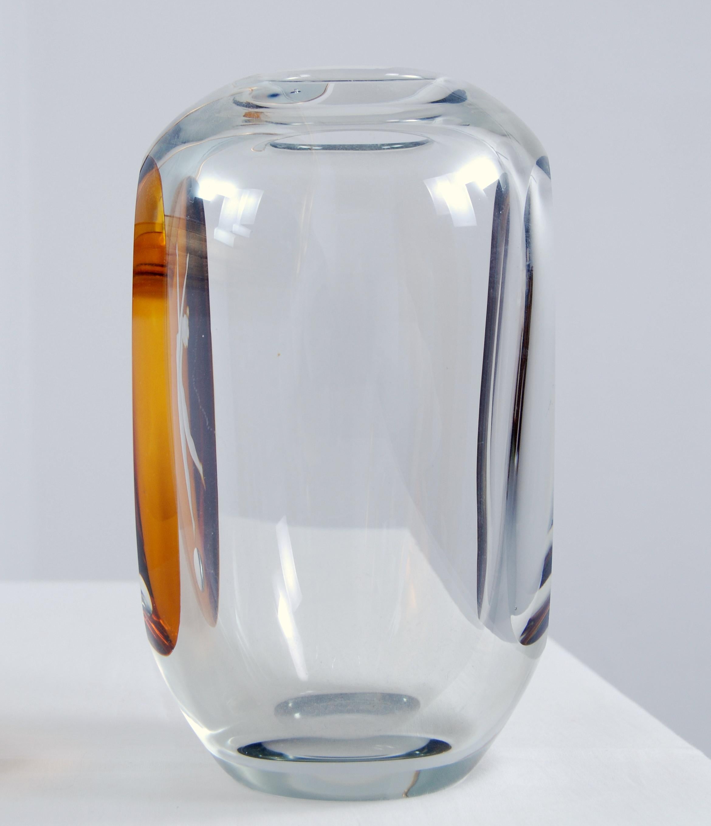 Carved Art Deco Crystal Vase by Johansfors Sweden