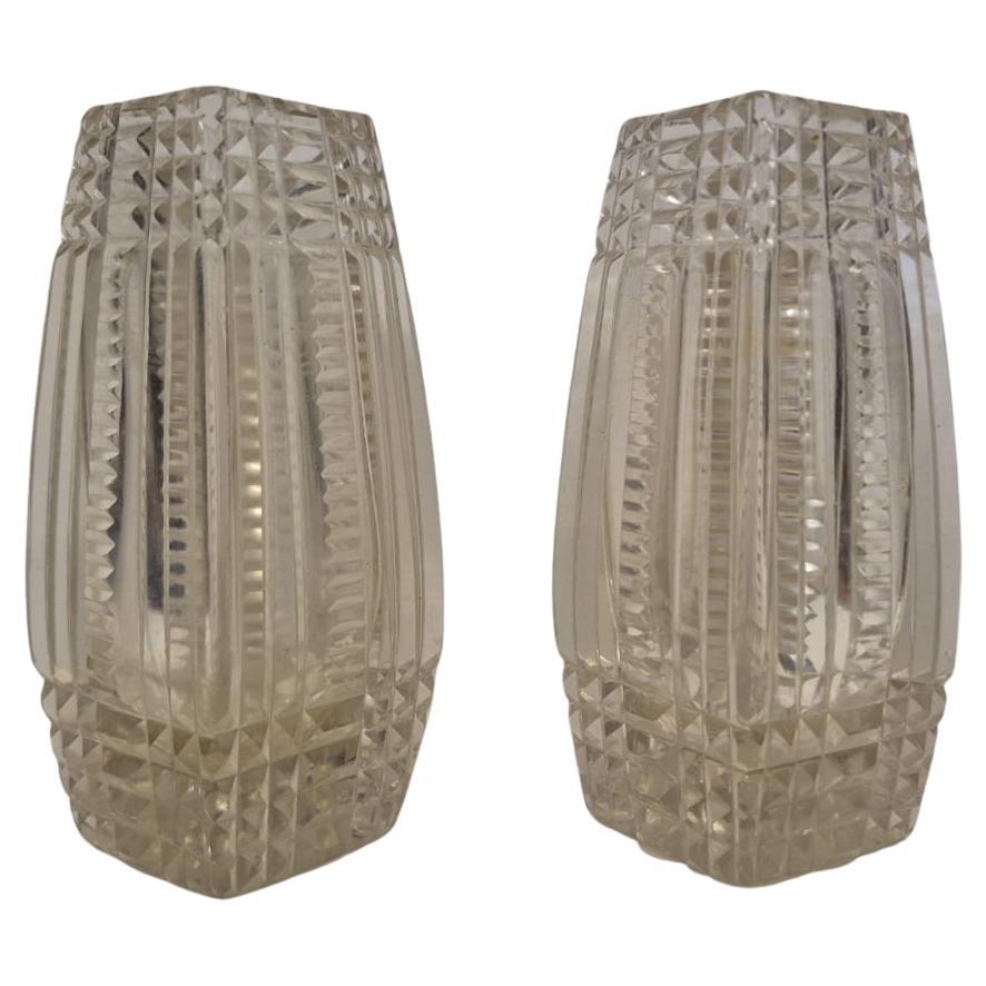 Art Deco Crystal Vases, Set of Two, Circa 1920