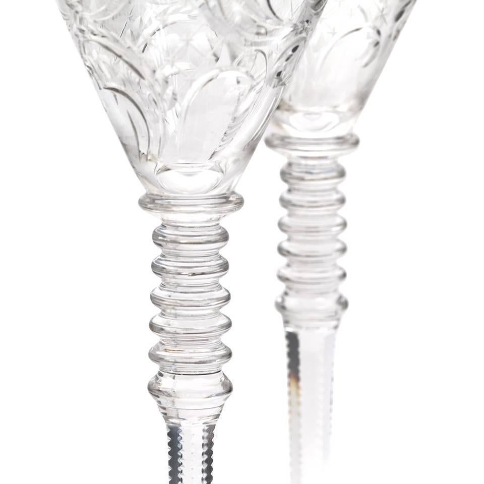 Art Deco Crystal Water Goblets Set of 16 Extra Tall In Excellent Condition For Sale In Litchfield, CT