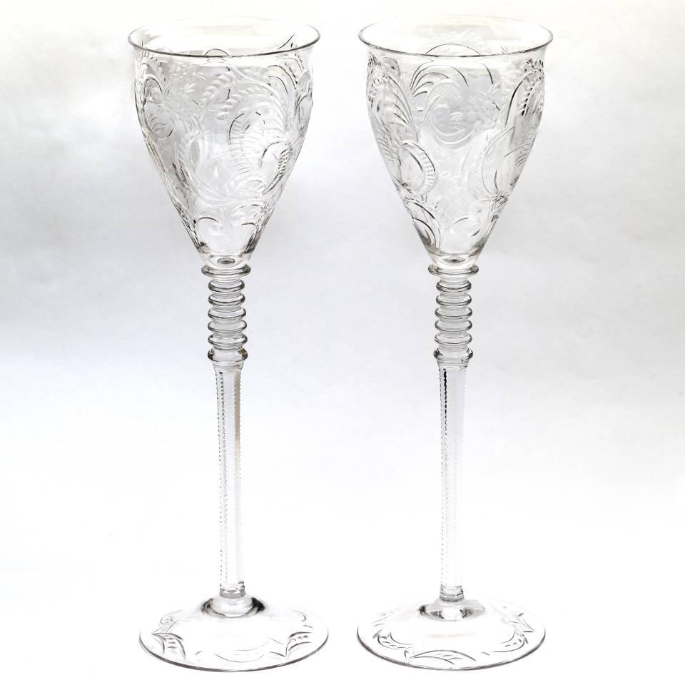 Art Deco Crystal Water Goblets Set of 16 Extra Tall For Sale 3