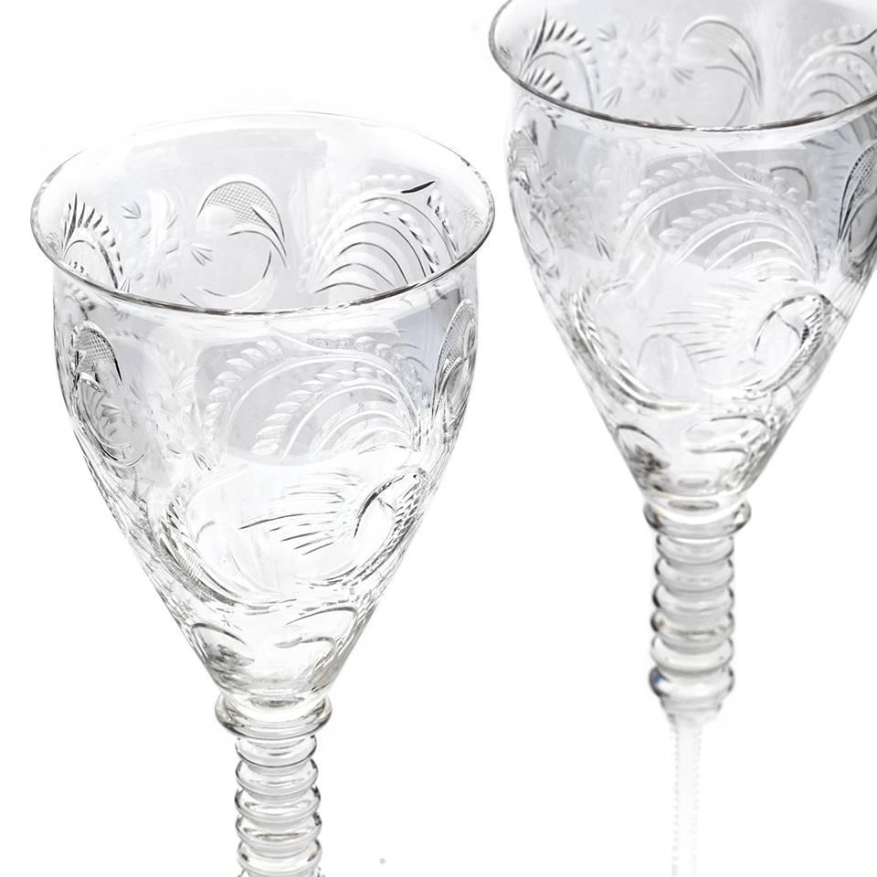 Art Deco Crystal Water Goblets Set of 16 Extra Tall For Sale 4