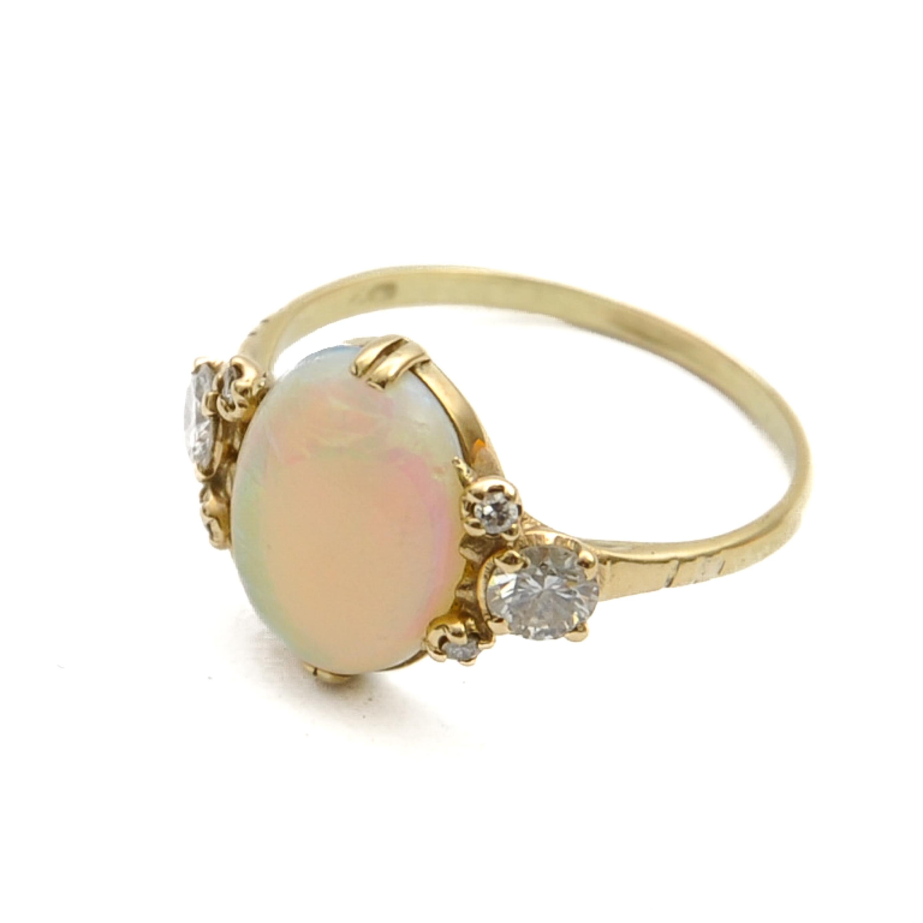 Brilliant Cut Art Deco Crystal White Opal and Diamond Ring For Sale
