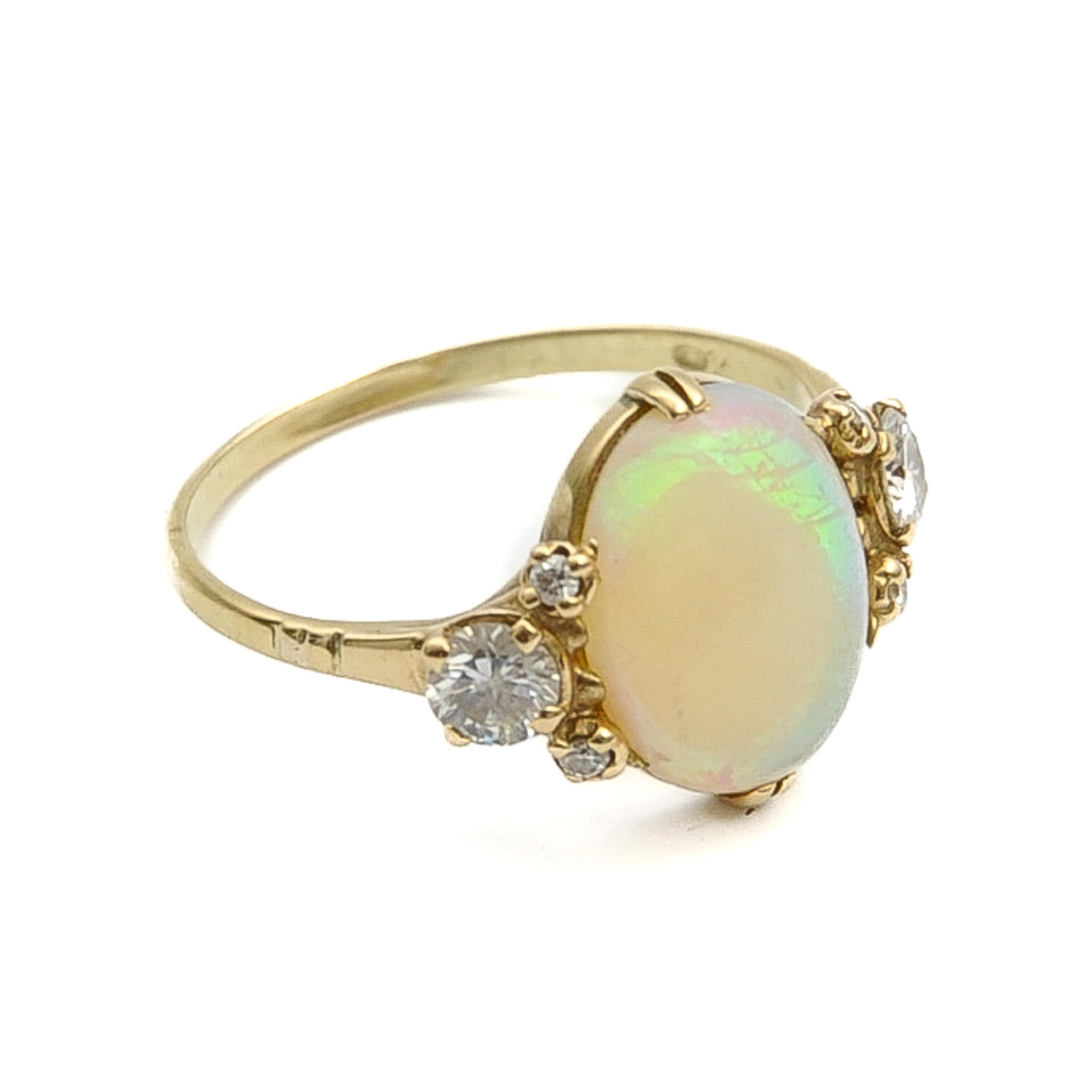 Women's Art Deco Crystal White Opal and Diamond Ring For Sale
