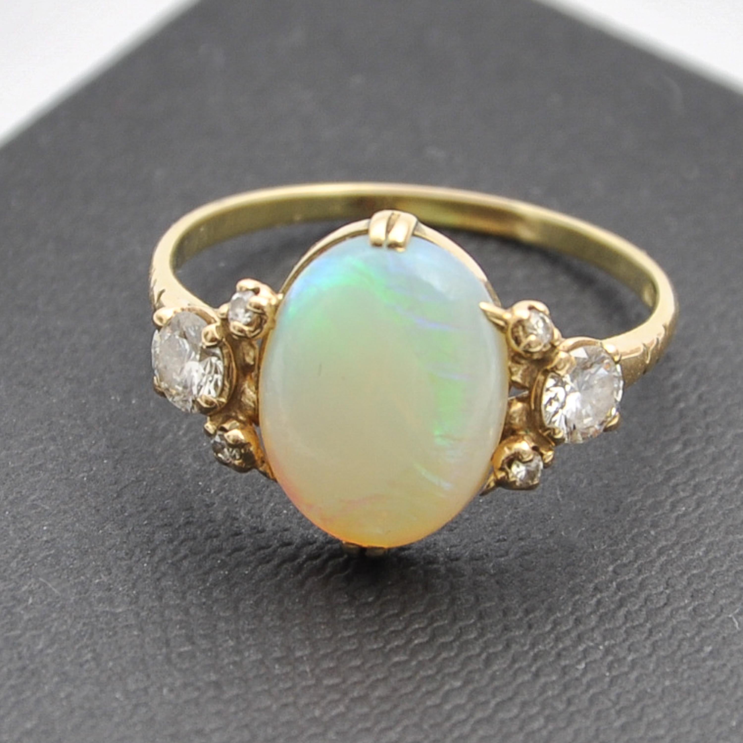 Art Deco Crystal White Opal and Diamond Ring For Sale 1