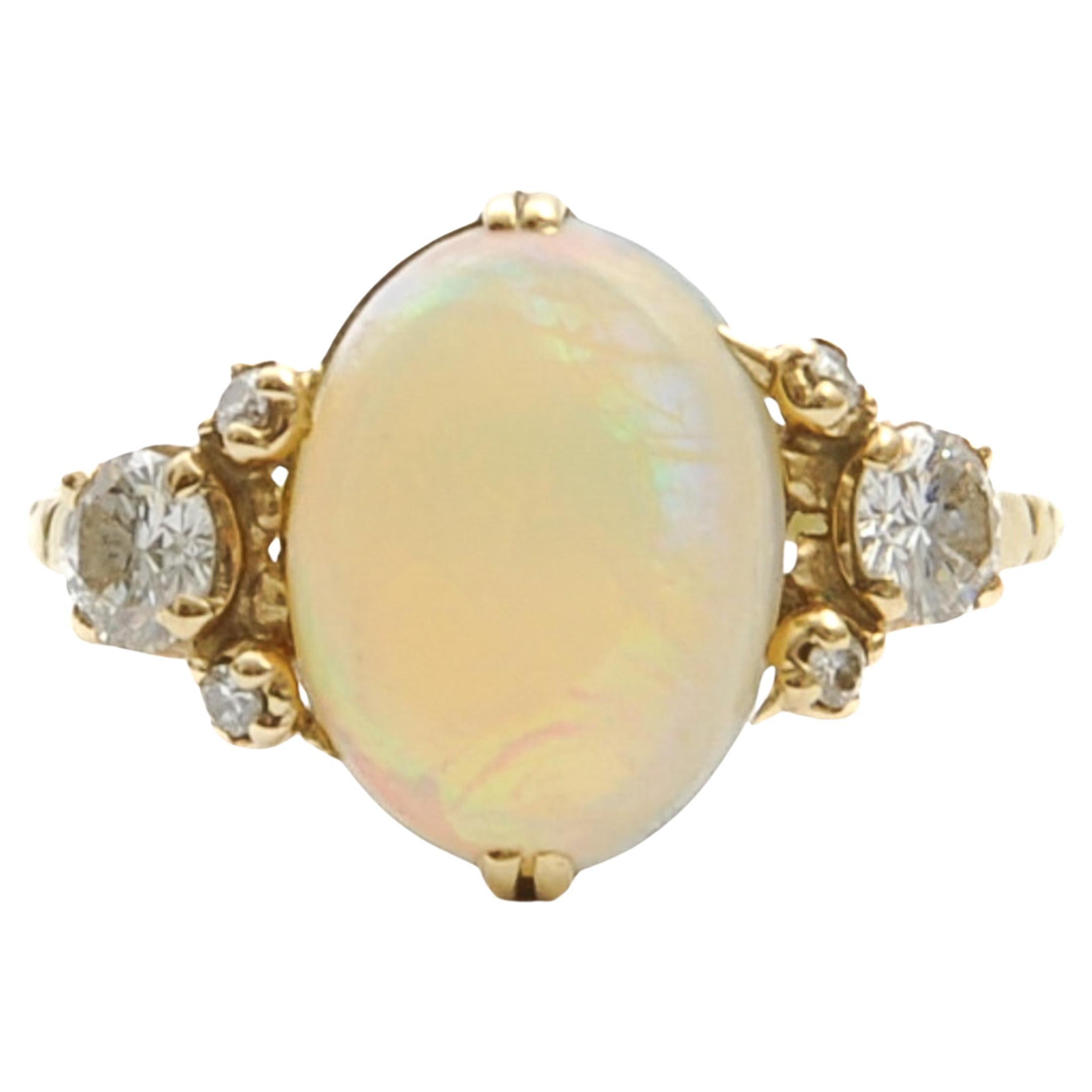 Art Deco Crystal White Opal and Diamond Ring