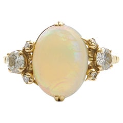 Antique Art Deco Crystal White Opal and Diamond Ring