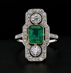 Art Deco Ct 1.32 Colombian Emerald Diamond Platinum Ring