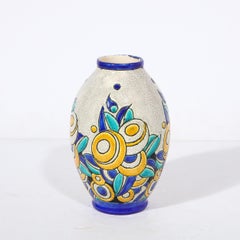 Art Deco Cubic Floral Ceramic Vase by Charles Catteau for Boch Freres Keramis