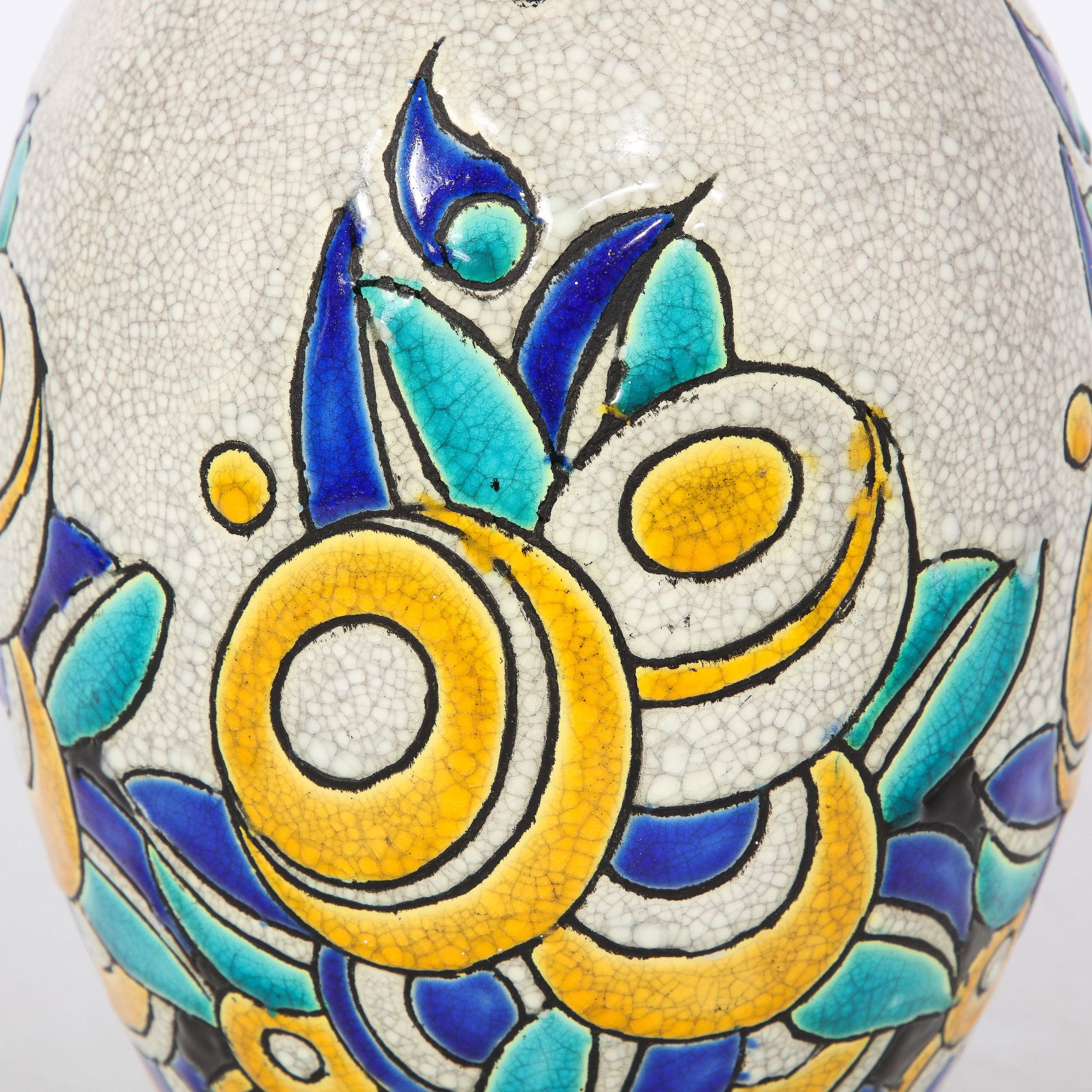 Belgian Art Deco Cubic Floral Ceramic Vase by Charles Catteau for Boch Freres Keramis For Sale