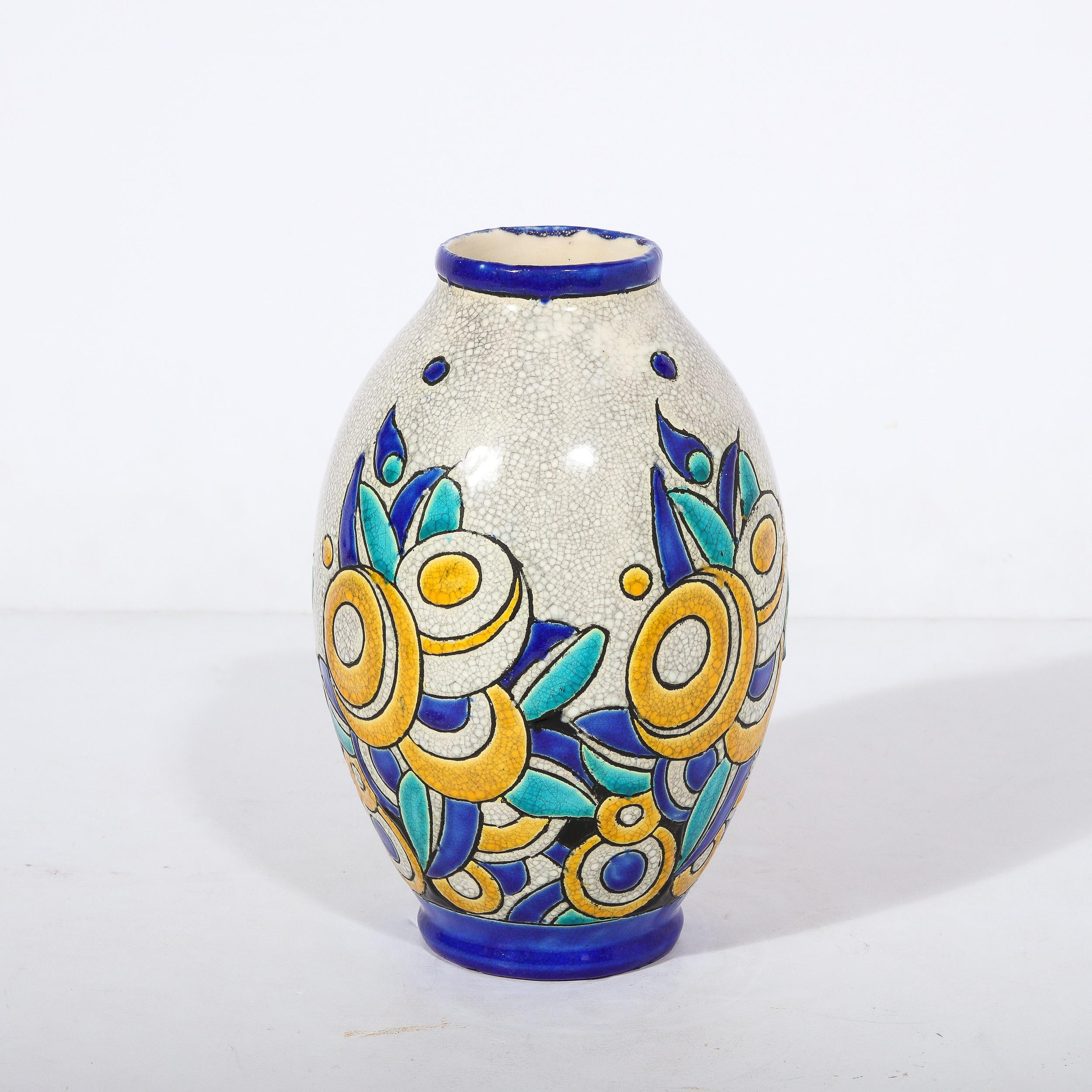 Art Deco Cubic Floral Ceramic Vase by Charles Catteau for Boch Freres Keramis In Excellent Condition For Sale In New York, NY