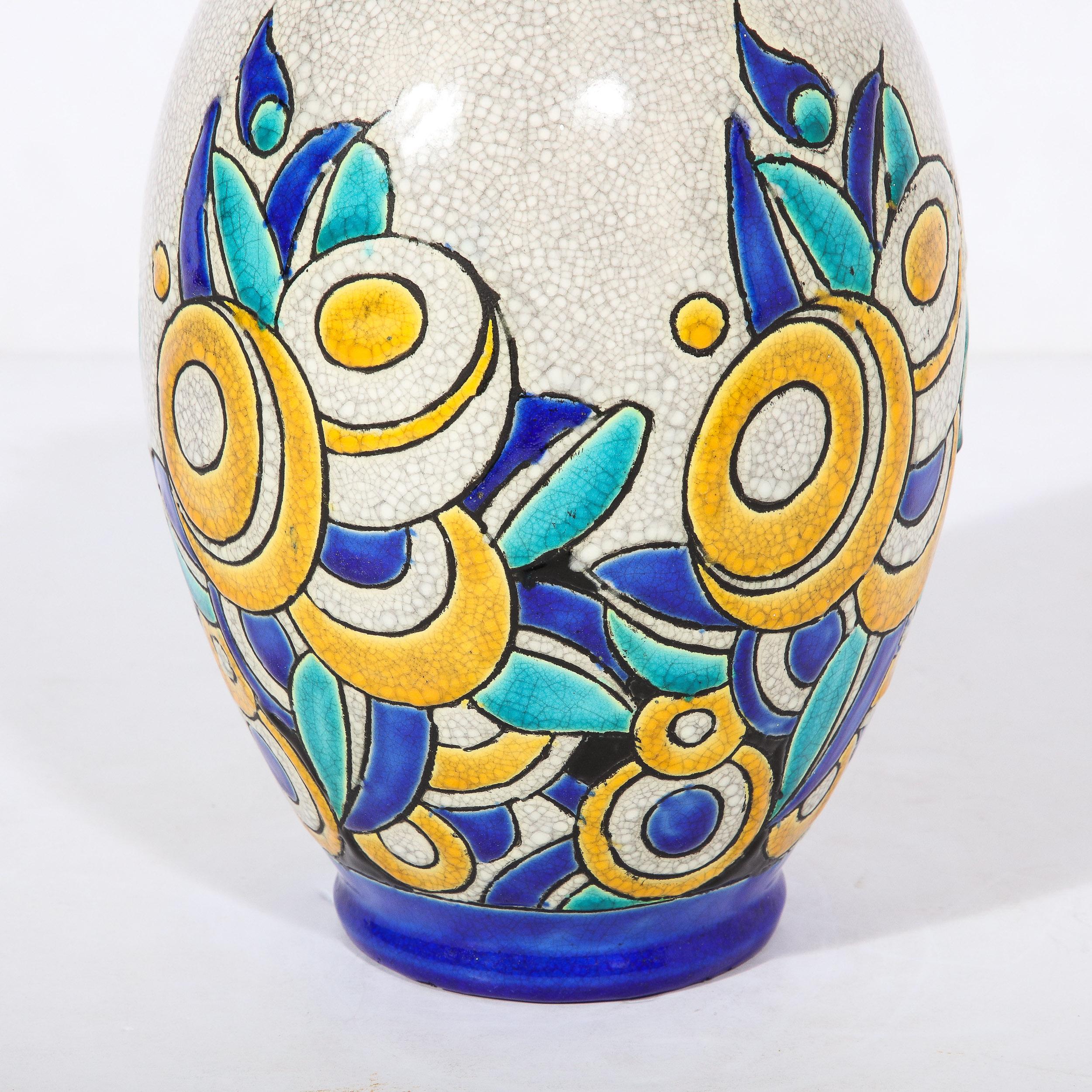 Mid-20th Century Art Deco Cubic Floral Ceramic Vase by Charles Catteau for Boch Freres Keramis For Sale
