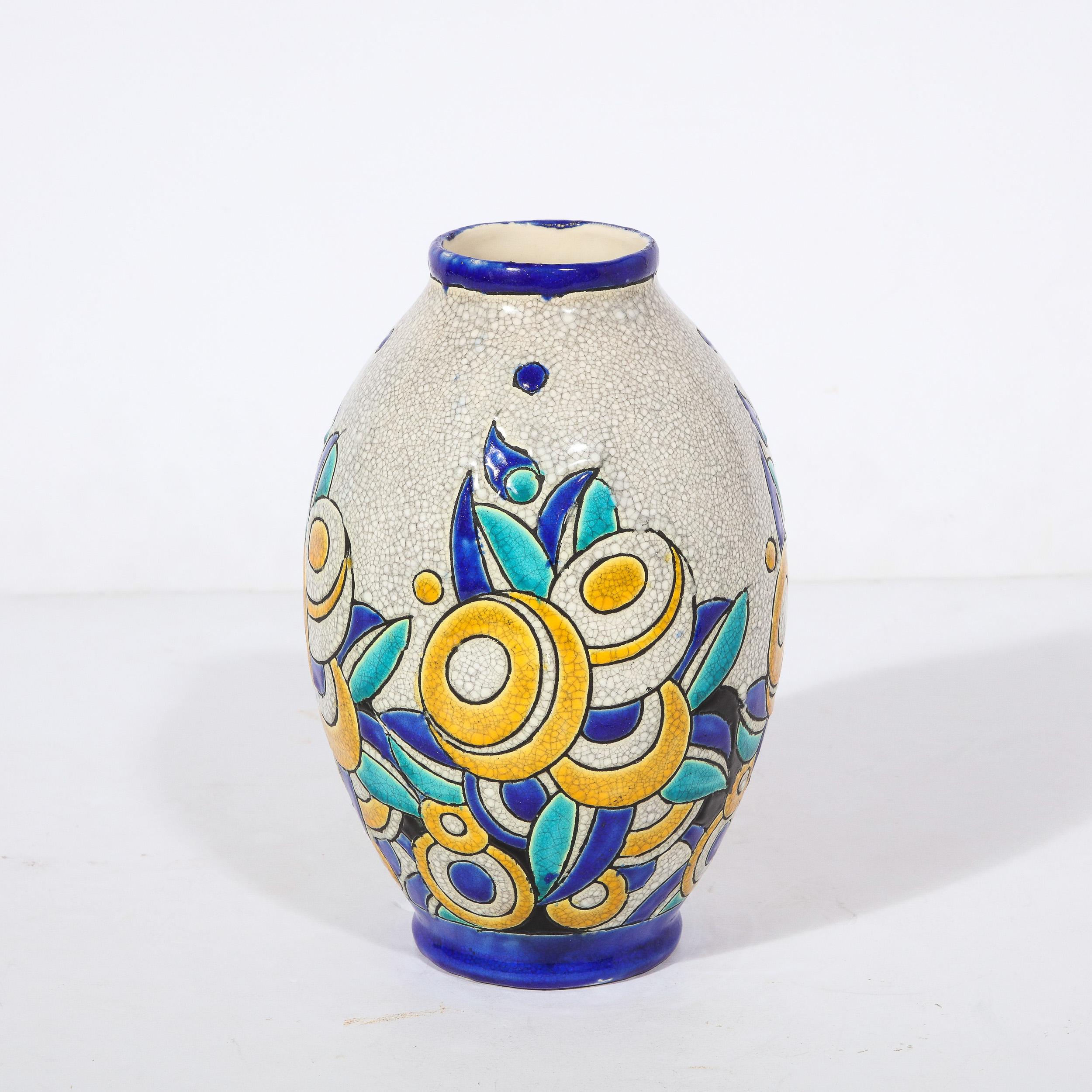 Art Deco Cubic Floral Ceramic Vase by Charles Catteau for Boch Freres Keramis For Sale 1