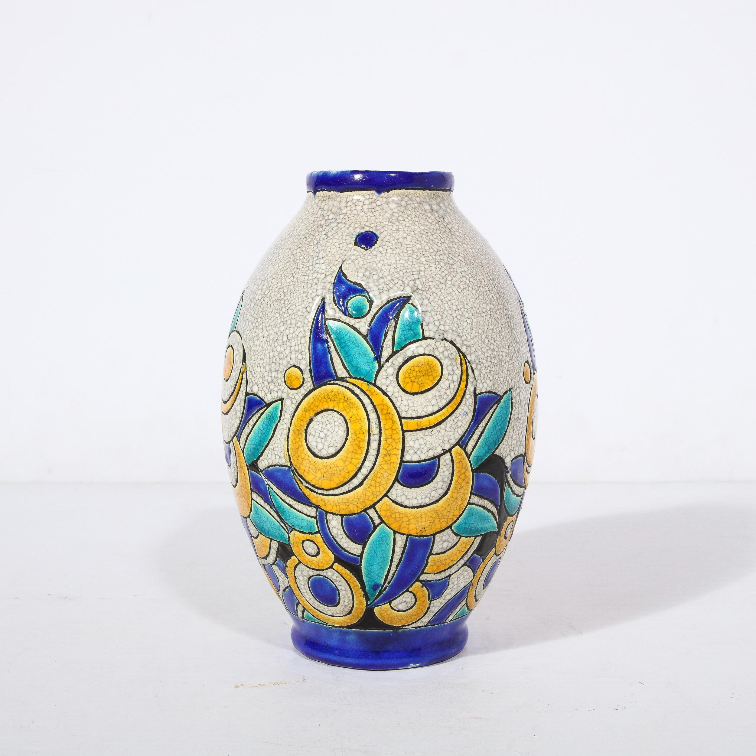 Art Deco Cubic Floral Ceramic Vase by Charles Catteau for Boch Freres Keramis For Sale 2