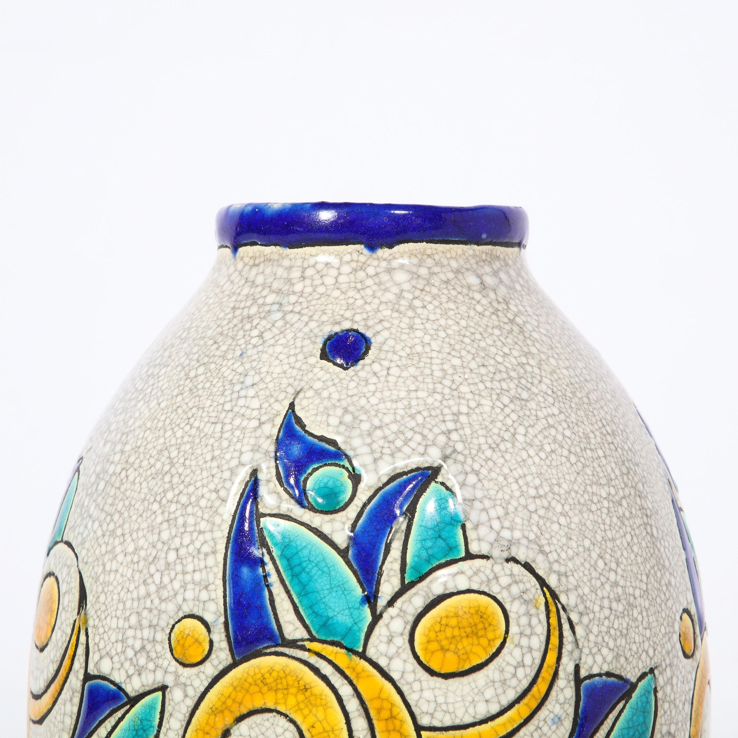 Art Deco Cubic Floral Ceramic Vase by Charles Catteau for Boch Freres Keramis For Sale 3