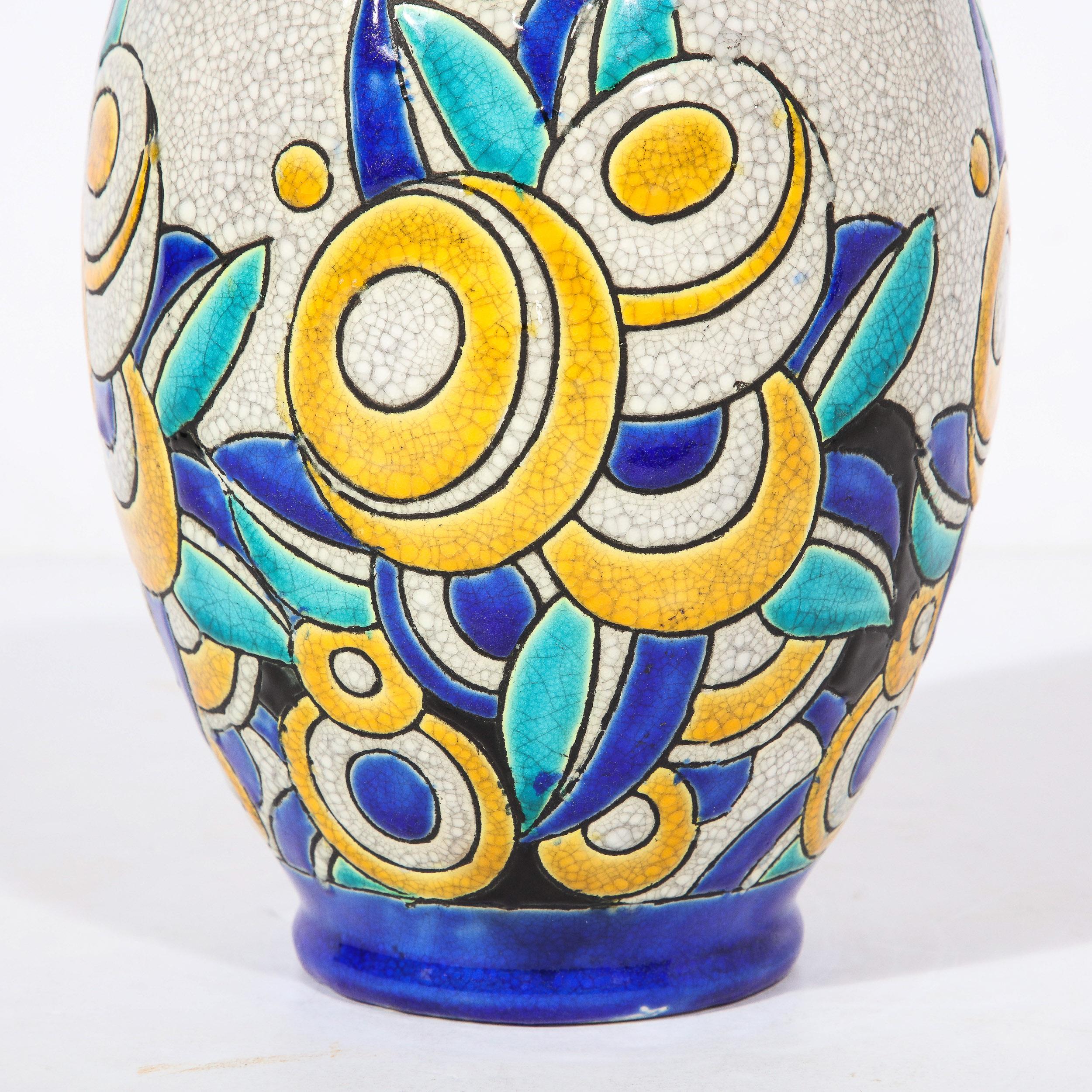 Art Deco Cubic Floral Ceramic Vase by Charles Catteau for Boch Freres Keramis For Sale 4