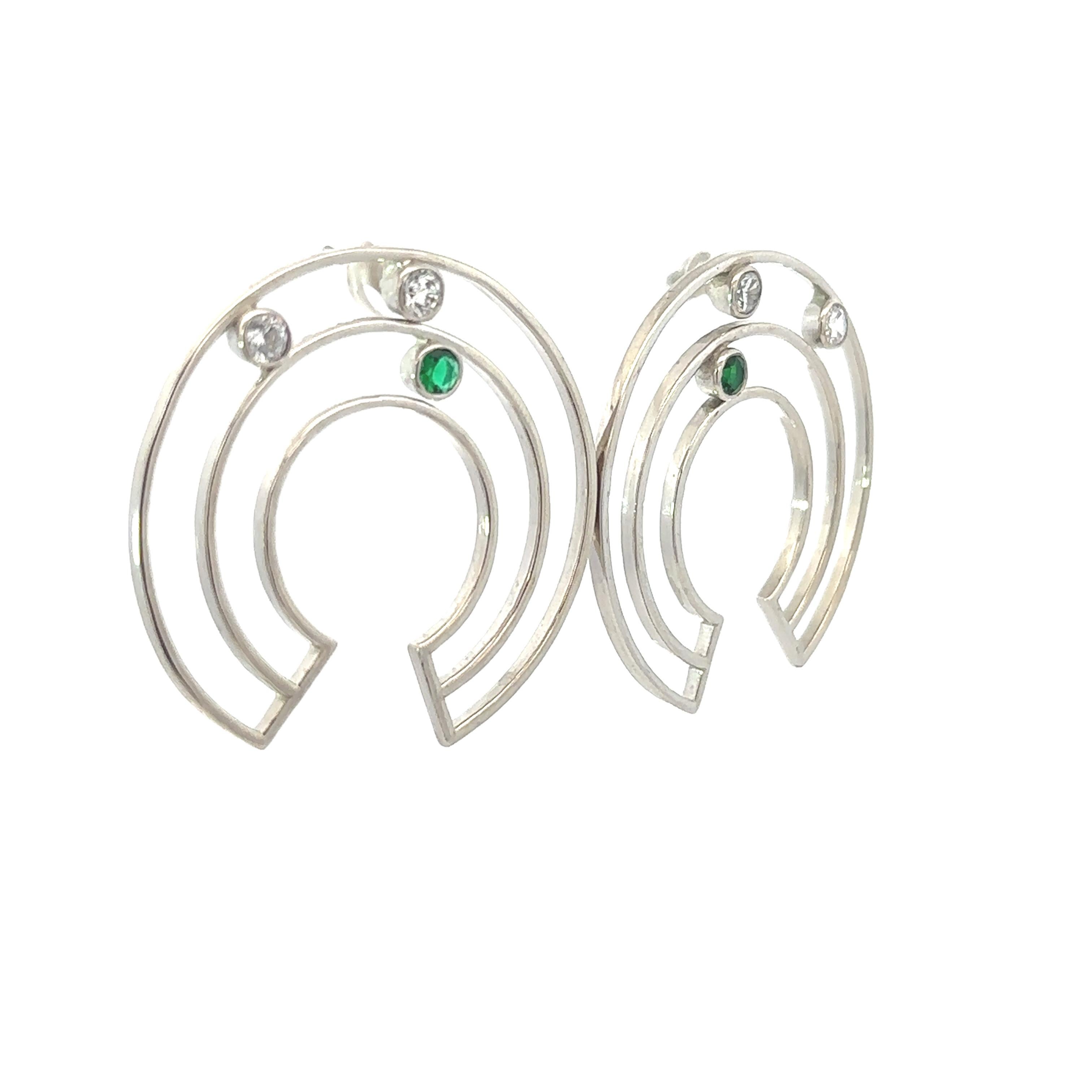 Modernist Art Deco Style Cubic Zirconia Circle Stud Earrings in Silver Jewelry for Mom For Sale