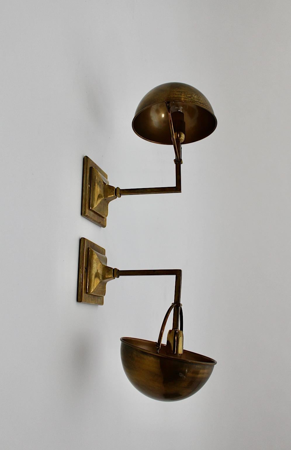 Modern Brass Sconces Table Lamps Dome Shade Pair 2000s  For Sale 6
