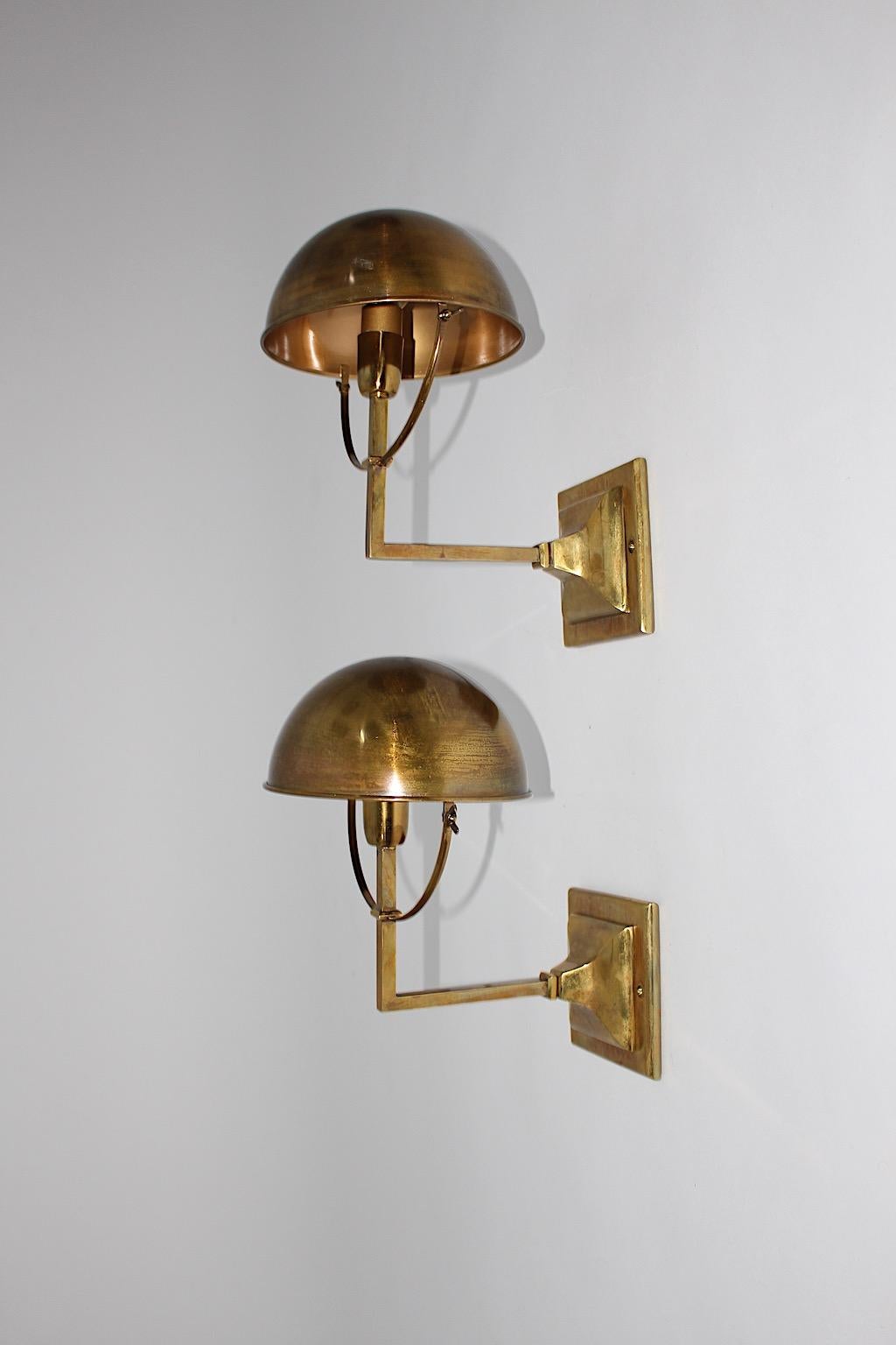 Modern Brass Sconces Table Lamps Dome Shade Pair 2000s  For Sale 7