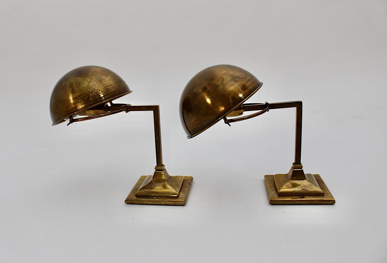 Modern Brass Sconces Table Lamps Dome Shade Pair 2000s  For Sale 8