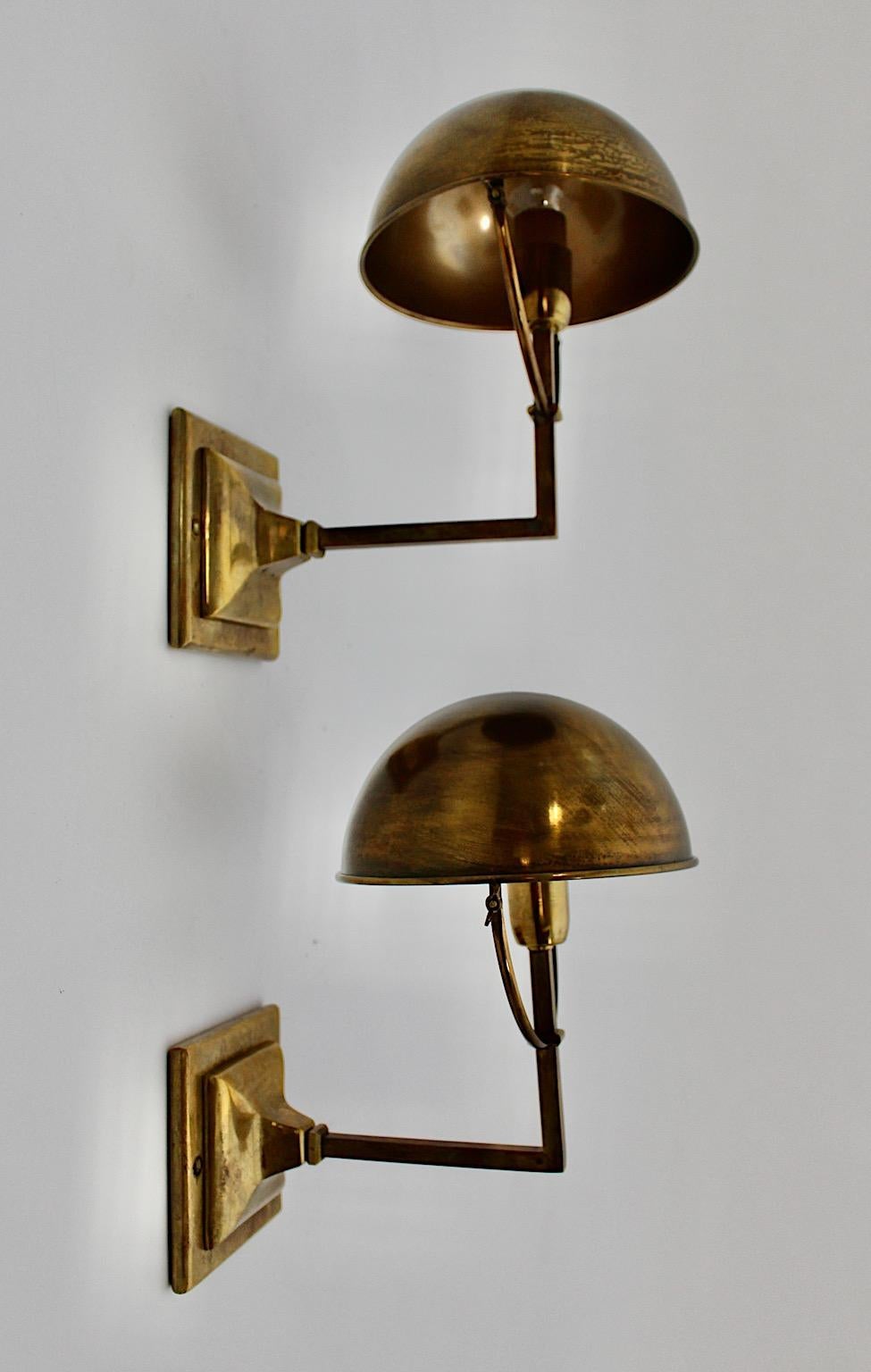 Modern sconces or wall lights from brass pair duo by Iatesta Studio from 2000s.
A stunning pair of sconces or wall lights with an adjustable dome shade, while the rectangular base points out Cubism features.
The dome shades are fixed with wonderful