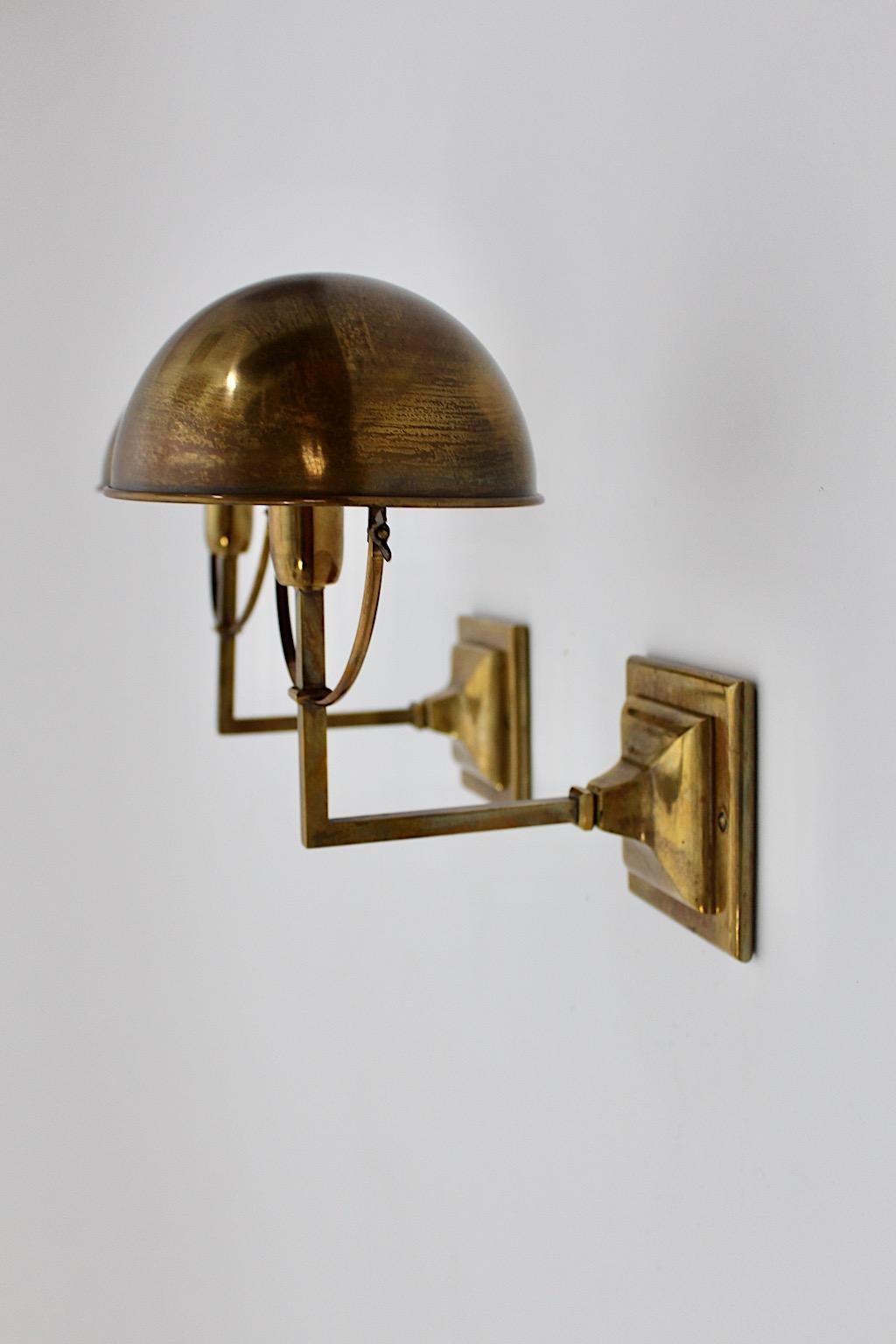 Art Deco Modern Brass Sconces Table Lamps Dome Shade Pair 2000s  For Sale