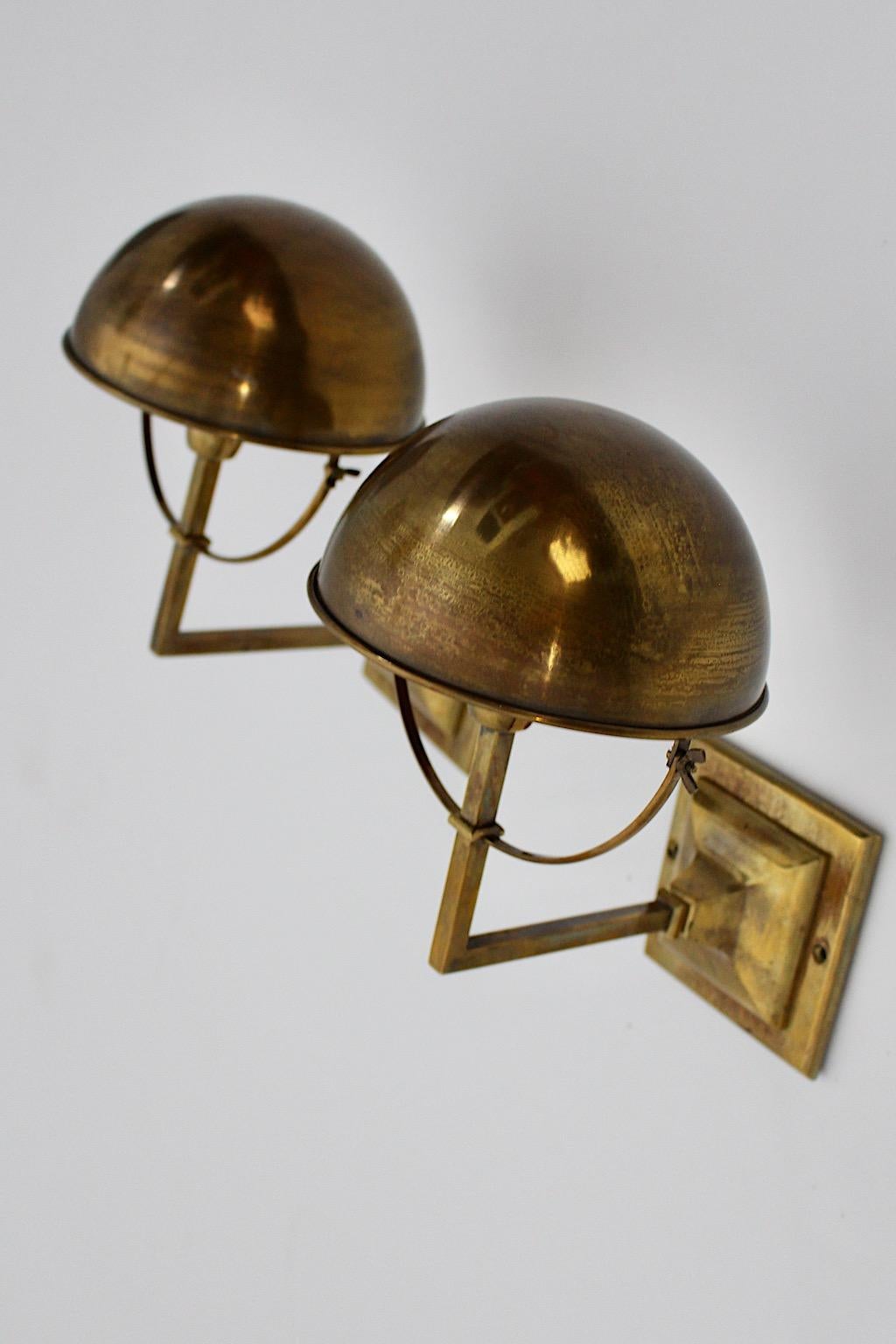 Austrian Modern Brass Sconces Table Lamps Dome Shade Pair 2000s  For Sale