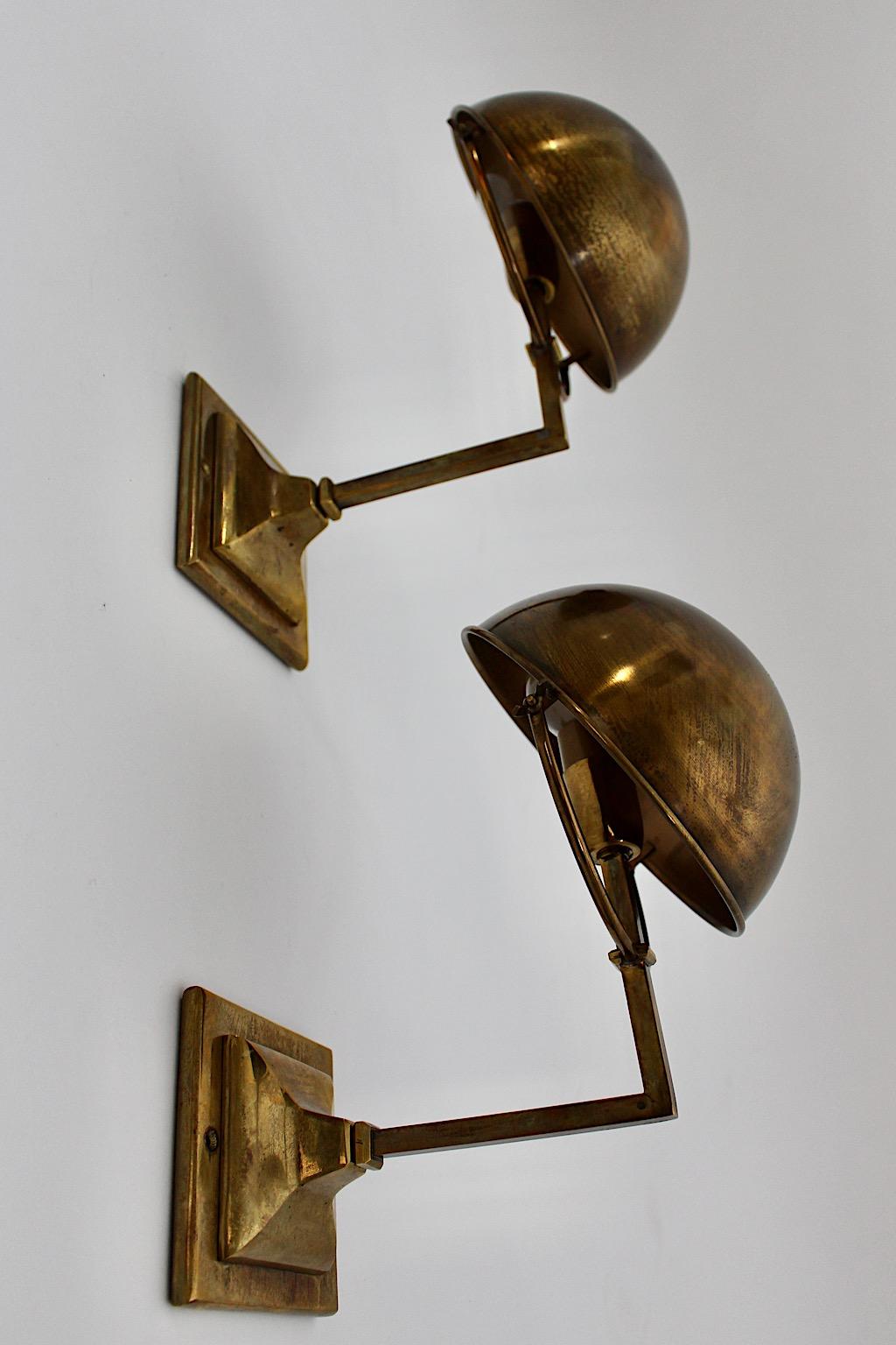 Modern Brass Sconces Table Lamps Dome Shade Pair 2000s  In Good Condition For Sale In Vienna, AT