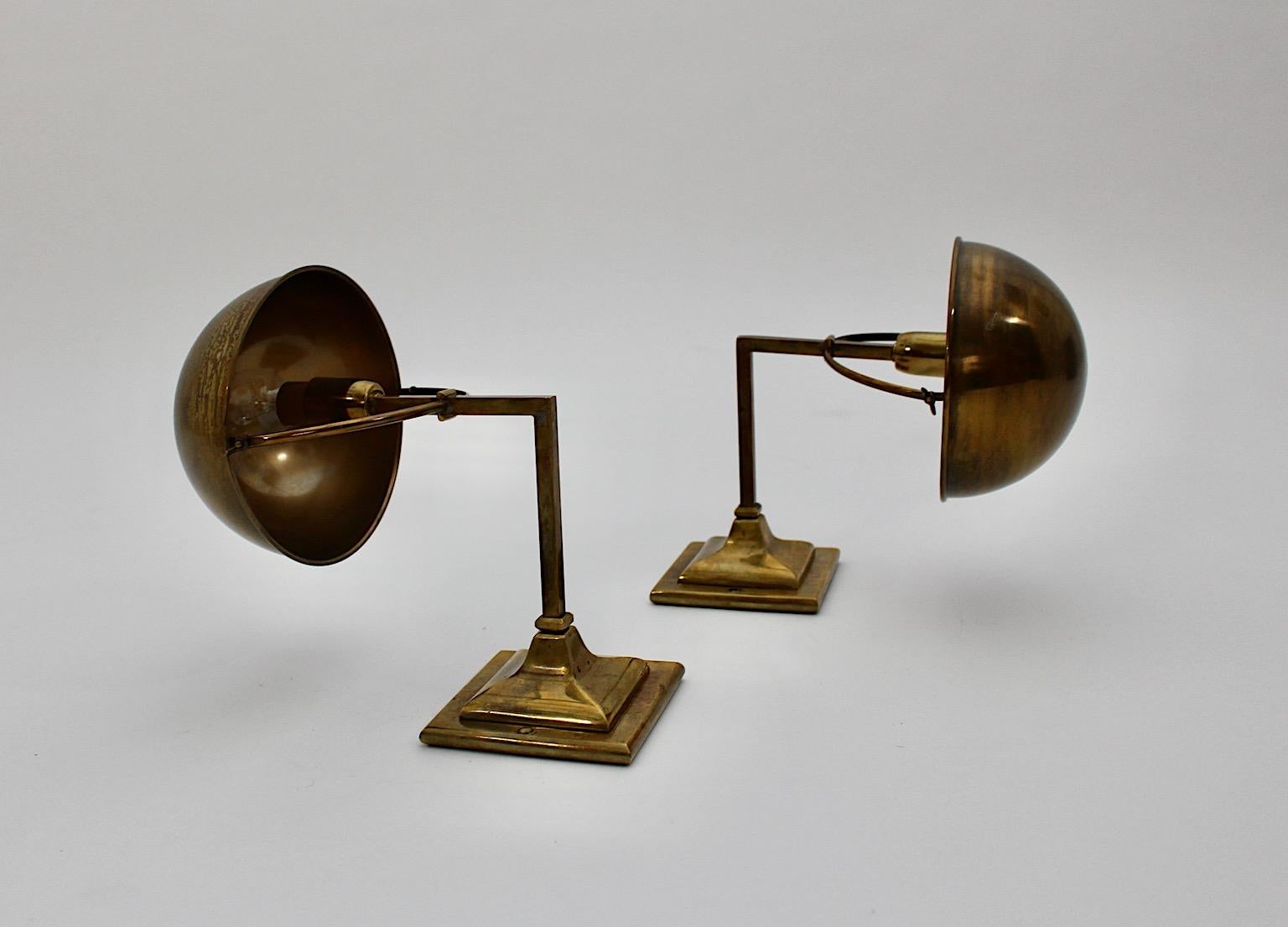 Modern Brass Sconces Table Lamps Dome Shade Pair 2000s  For Sale 1