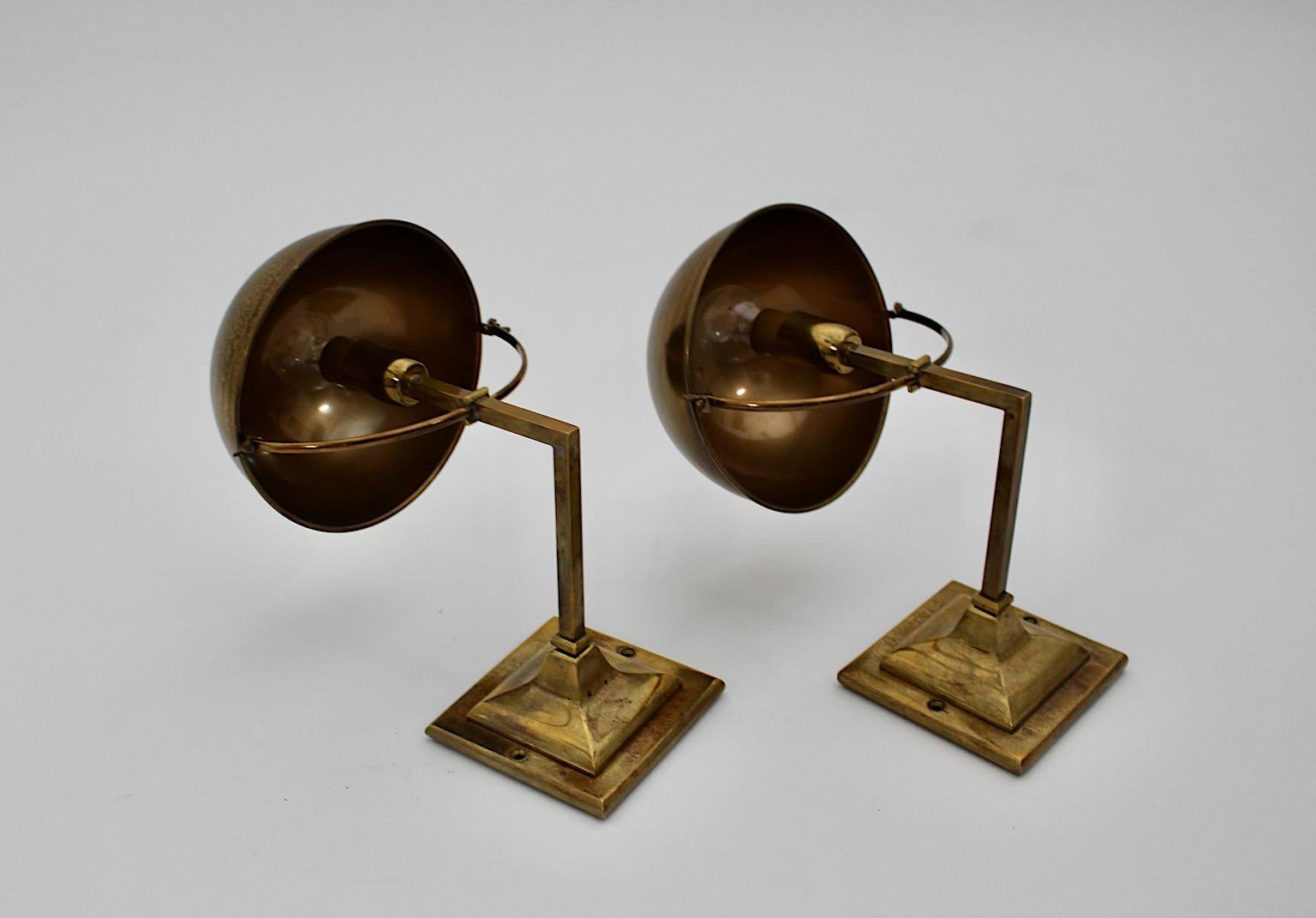 Modern Brass Sconces Table Lamps Dome Shade Pair 2000s  For Sale 2