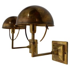 Art Deco Cubism Vintage Brass Sconces Table Lamps Dome Shade Pair Austria 1930s