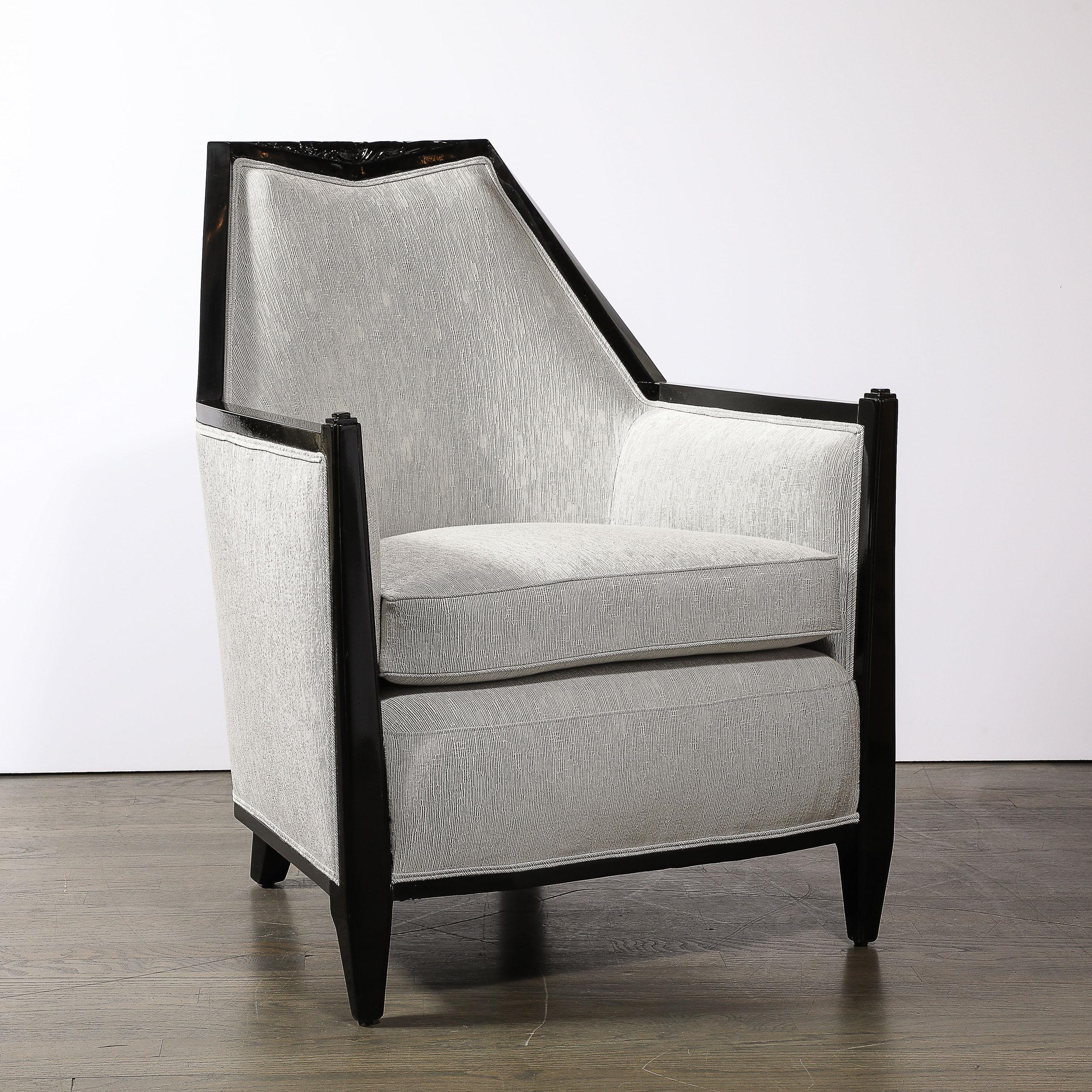  Art Deco Cubist Black Lacquer Skyscraper Lounge Chairs in Manner of Ruhlmann For Sale 14
