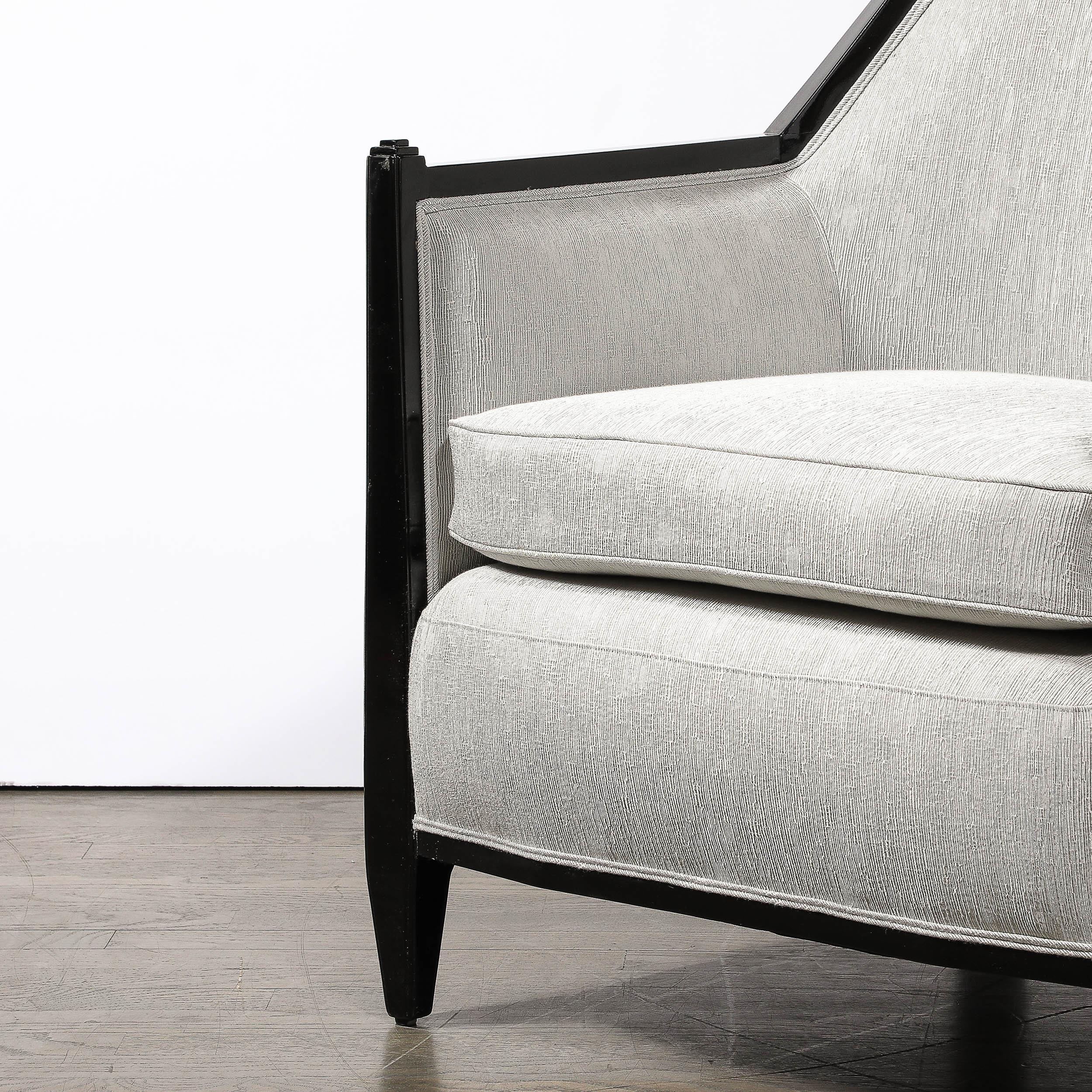 Tissu  Fauteuils de salon gratte-ciel Art Déco cubistes en laque noire à la manière de Ruhlmann en vente