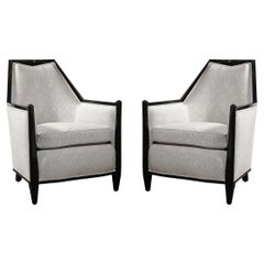  Art Deco Cubist Black Lacquer Skyscraper Lounge Chairs in Manner of Ruhlmann