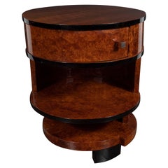 Art Deco Cubist Bookmatched Walnut, Burled Carpathian Elm & Black Lacquer Table