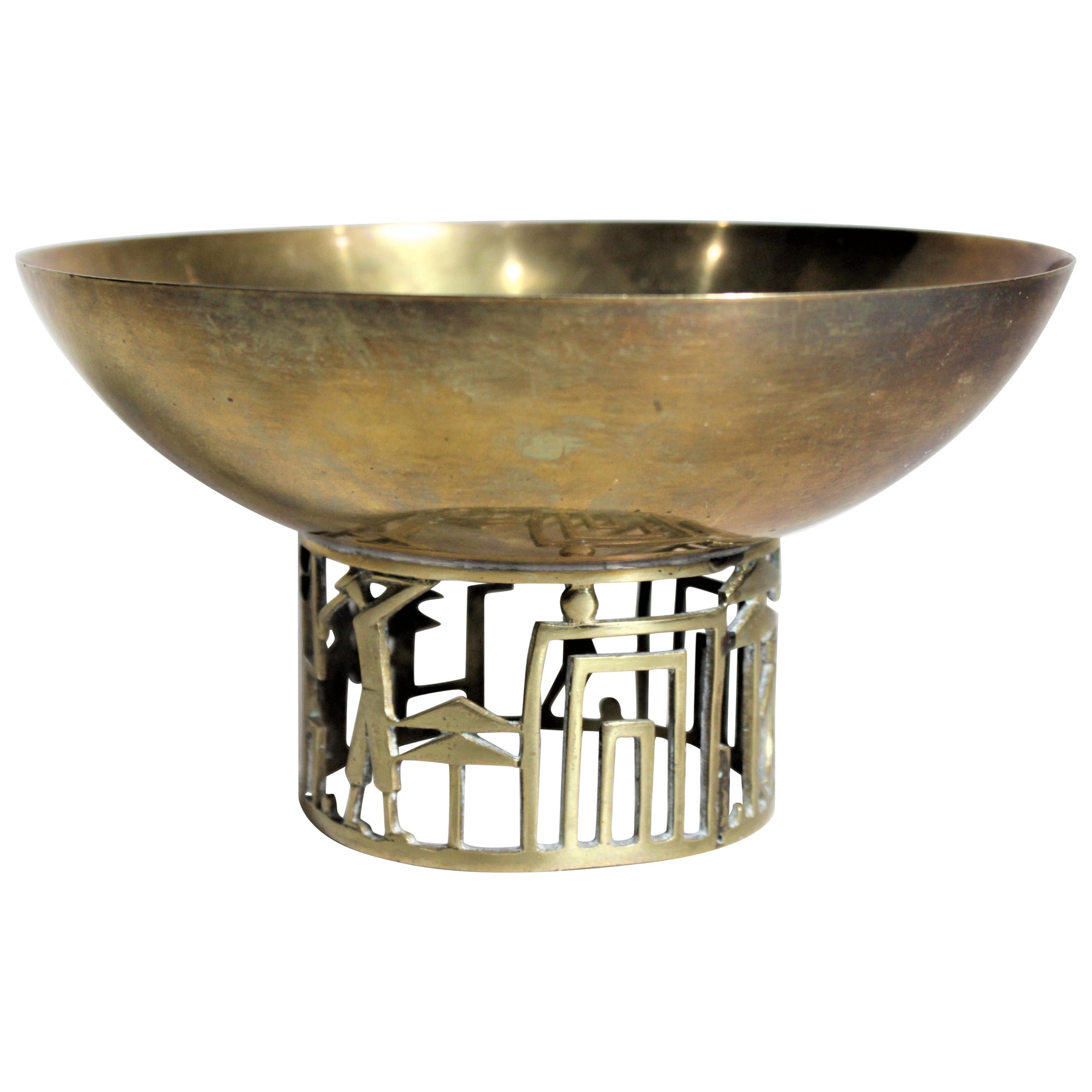 Art Deco Cubist Brass Hagenauer Attrib. Golf Inspired Pedestal Serving Bowl