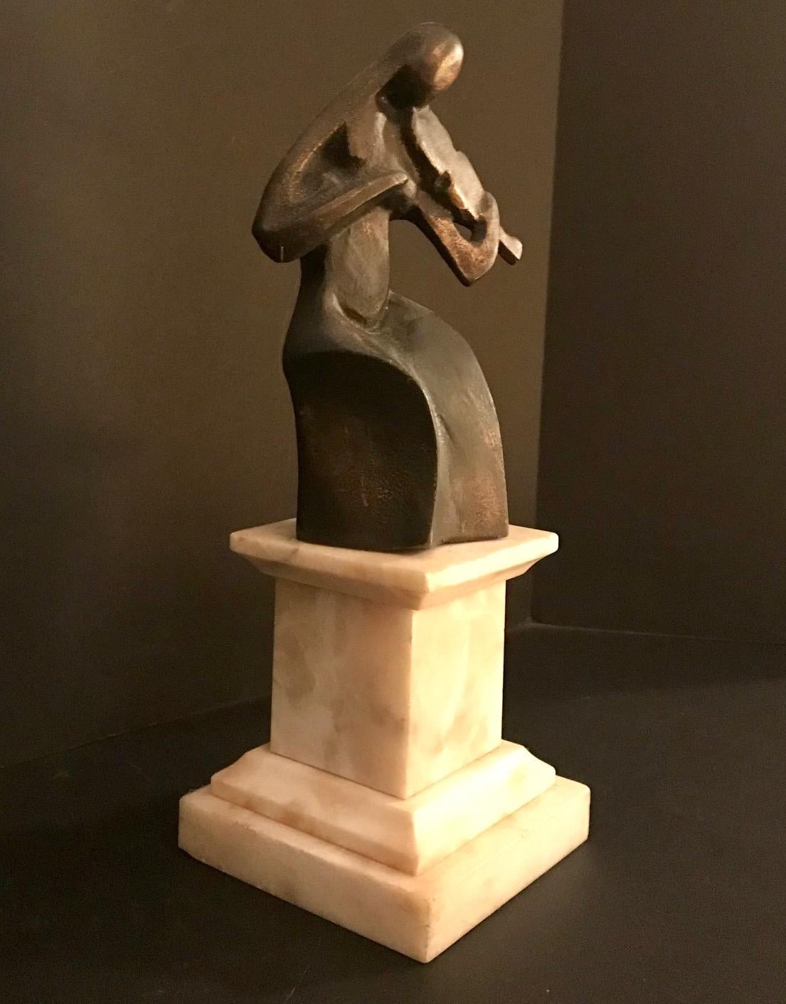French Art Deco Cubist Bronze Figural Sculpture, Le Violoniste, circa 1930