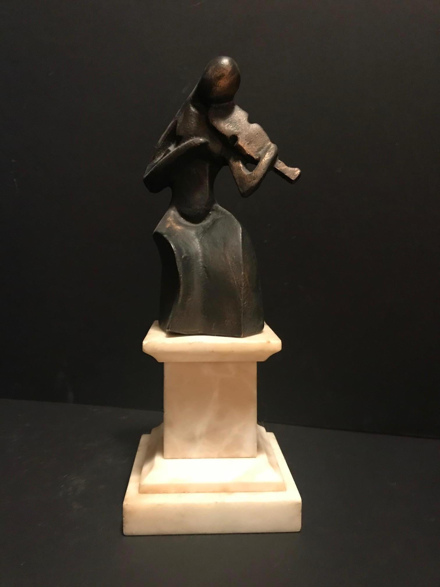 Cast Art Deco Cubist Bronze Figural Sculpture, Le Violoniste, circa 1930