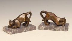 Art Deco Cubist Bronze Panther Bookends