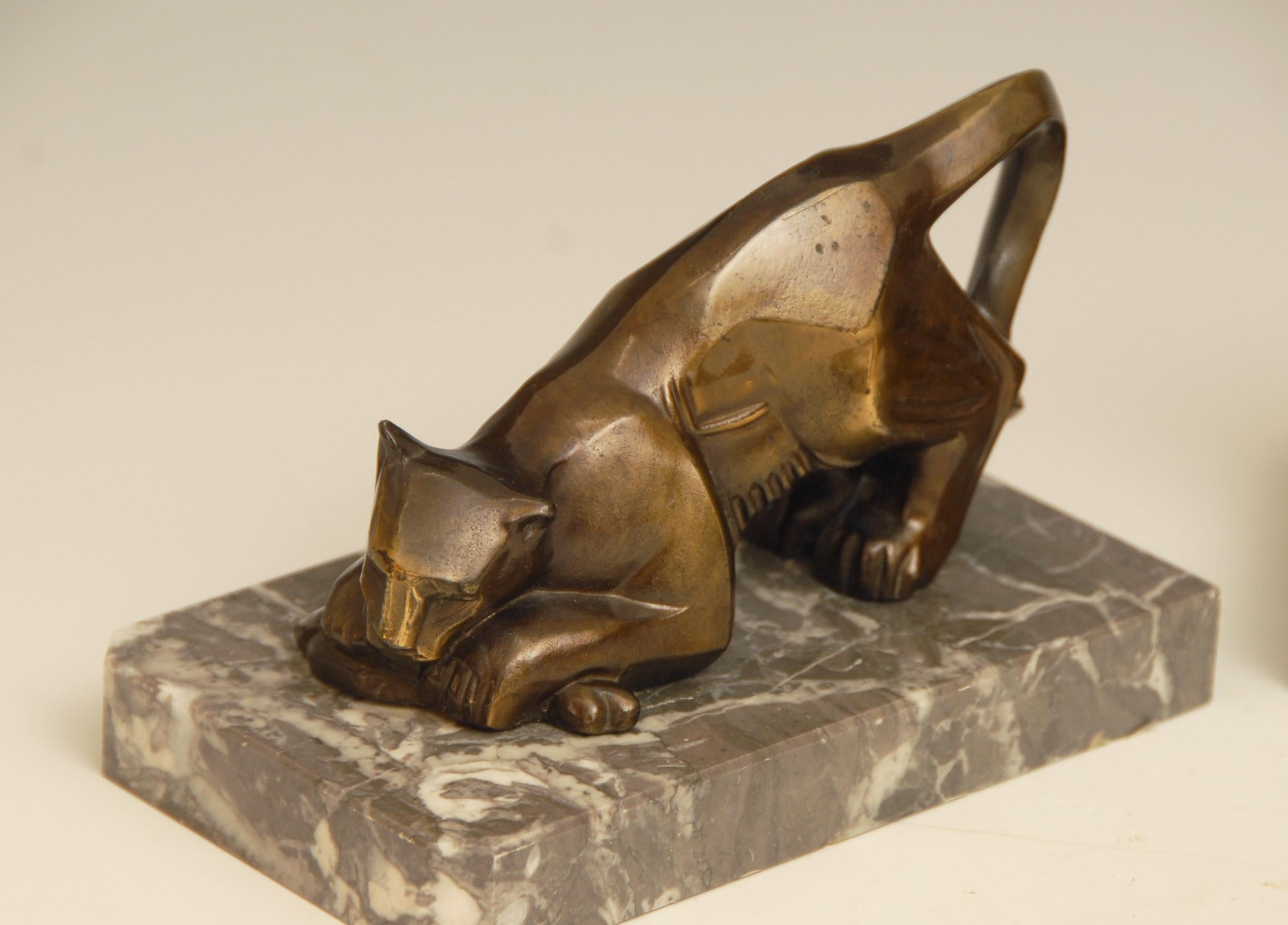 French Art Deco Cubist Bronze Panther Bookends For Sale