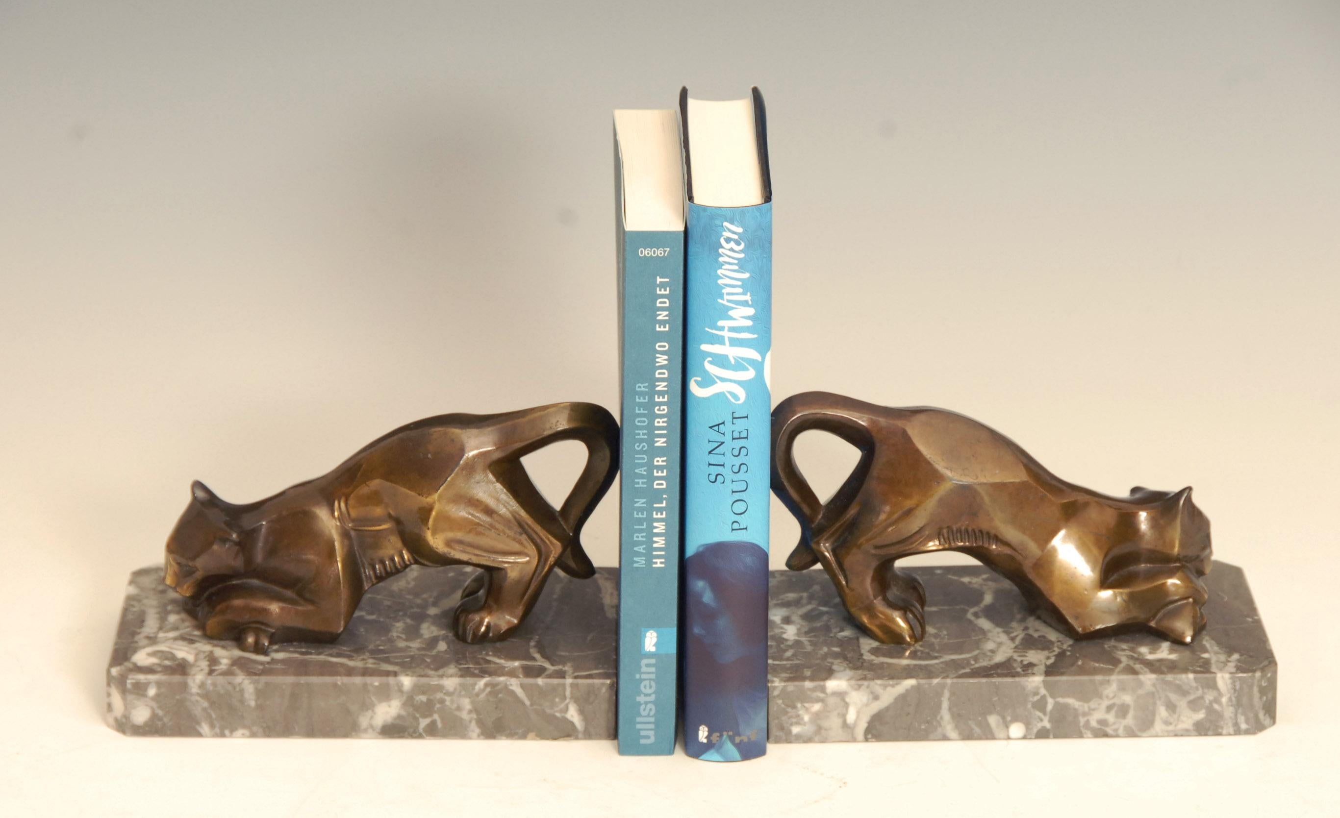 Art Deco Cubist Bronze Panther Bookends For Sale 1
