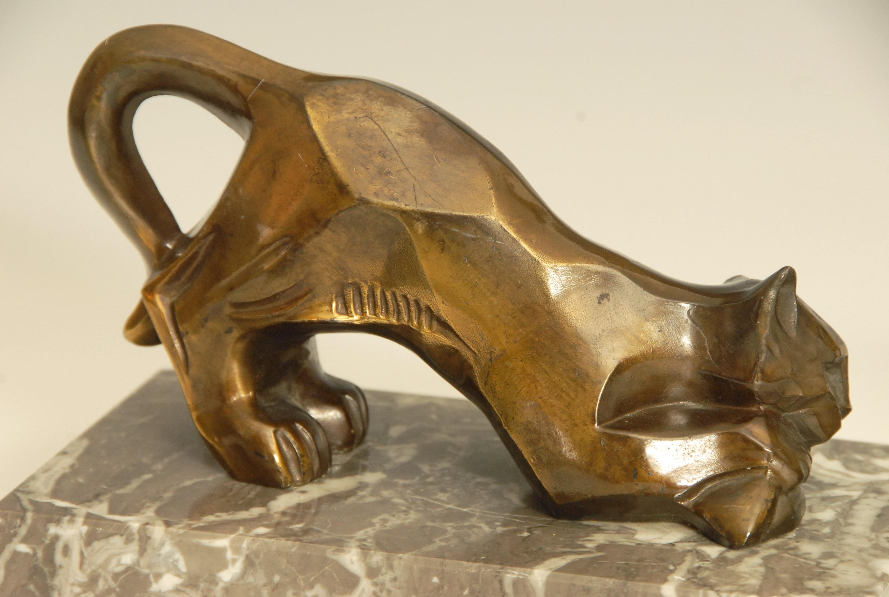 Art Deco Cubist Bronze Panther Bookends For Sale 4