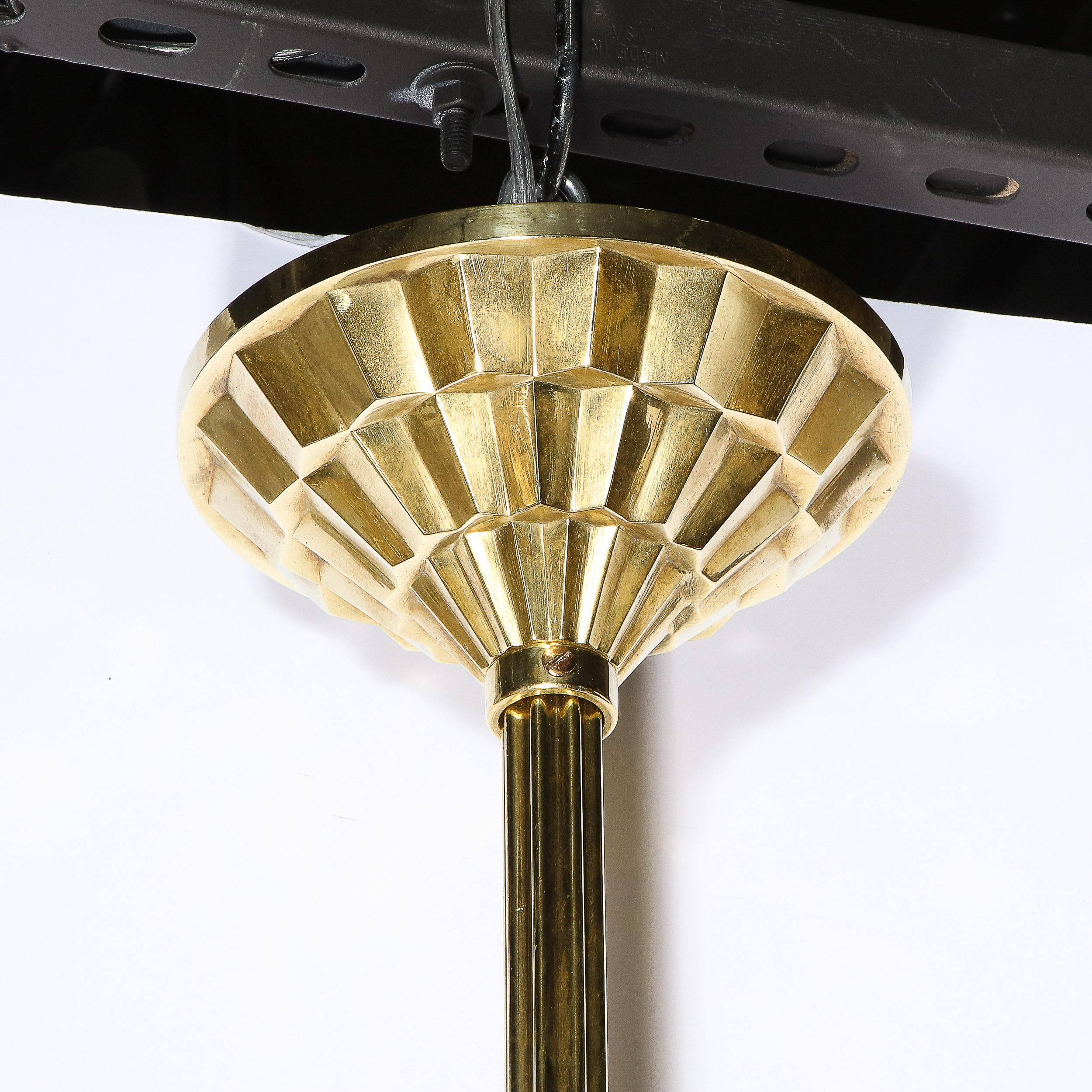 Art Deco Cubist Bronze & Prismatic Glass Holophane Chandelier by E.J. Ruhlmann In Excellent Condition In New York, NY