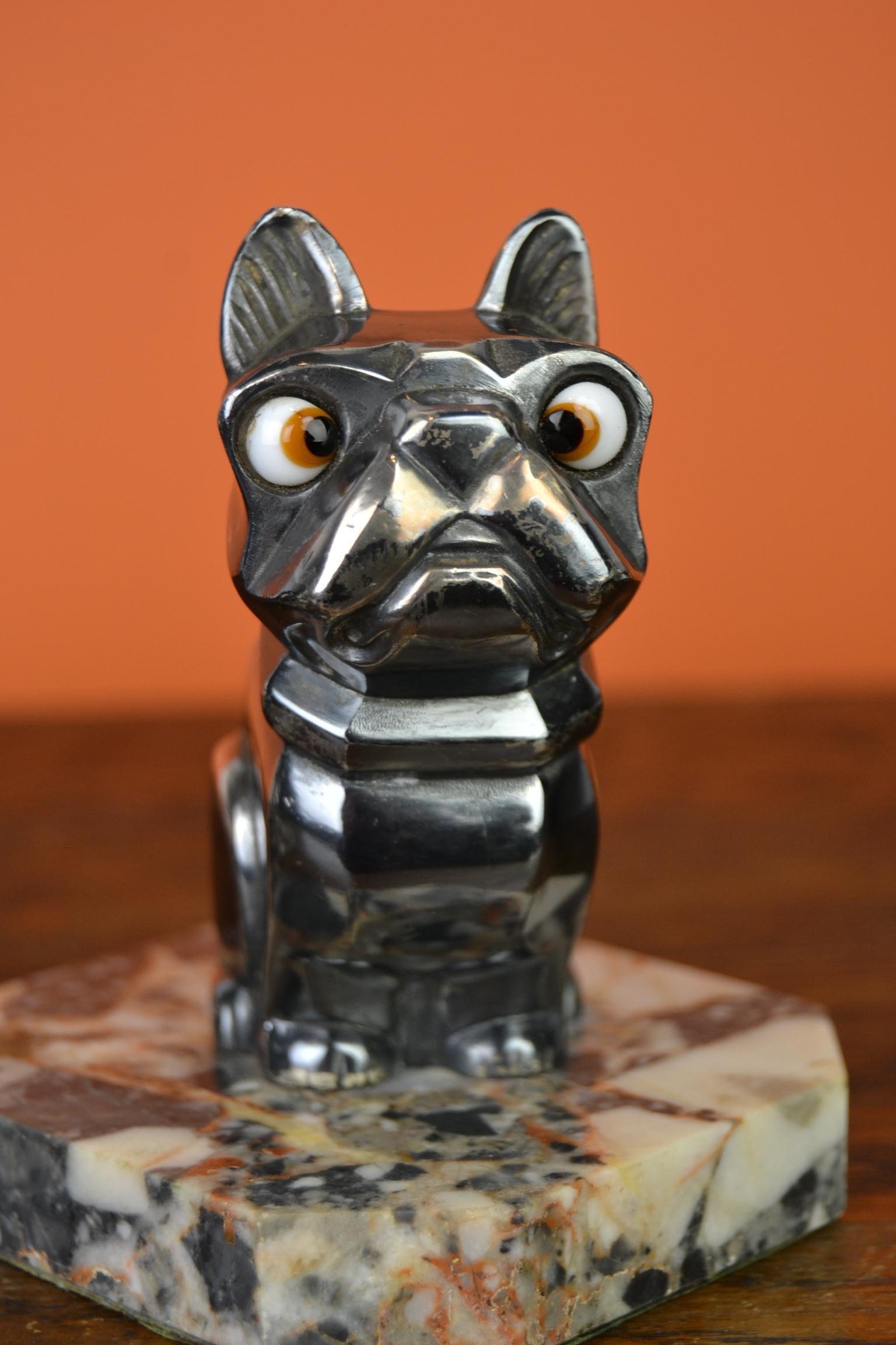Art Deco Cubist Bulldog Bookends by H.Moreau, Chromed Metal, Marble, France In Good Condition In Retie, BE