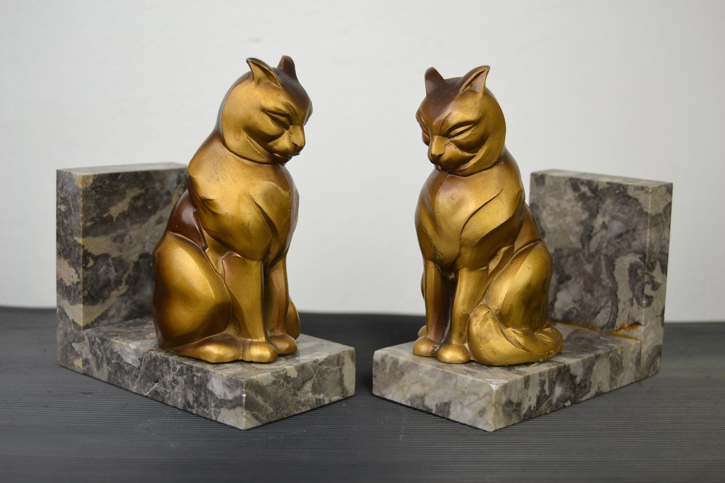 Art Deco Cubist Cat Bookends by Franjou, France, 1930s 9