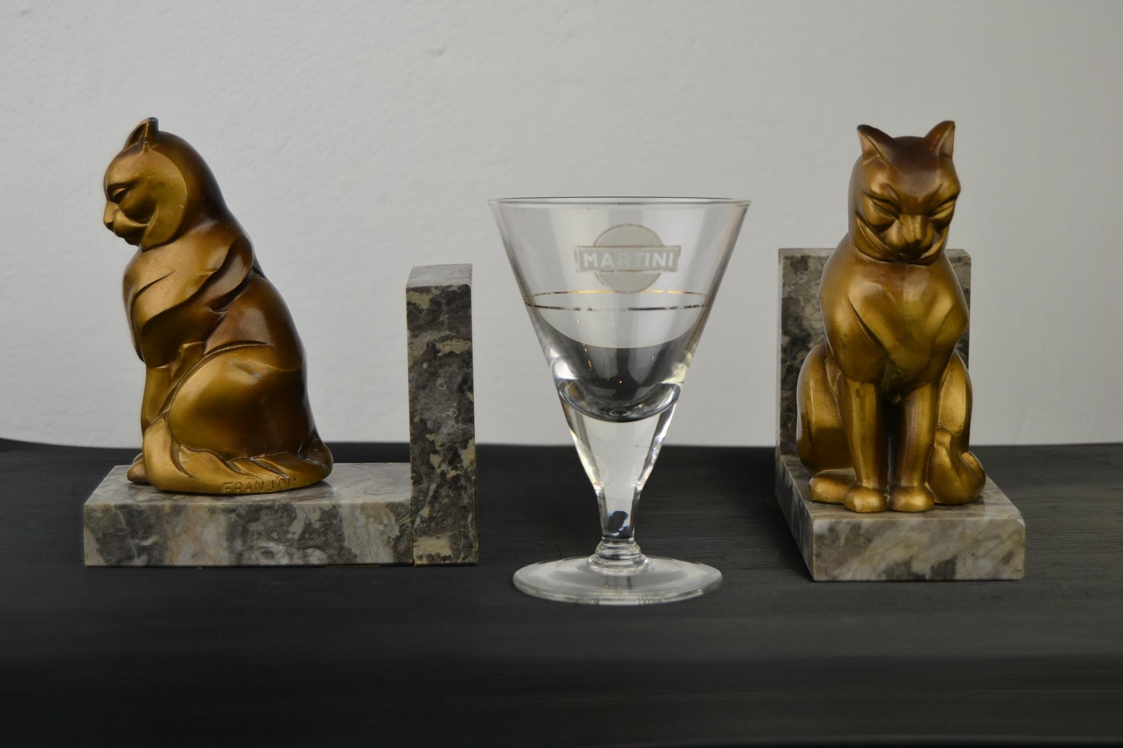 Art Deco Cubist Cat Bookends by Franjou, France, 1930s 11