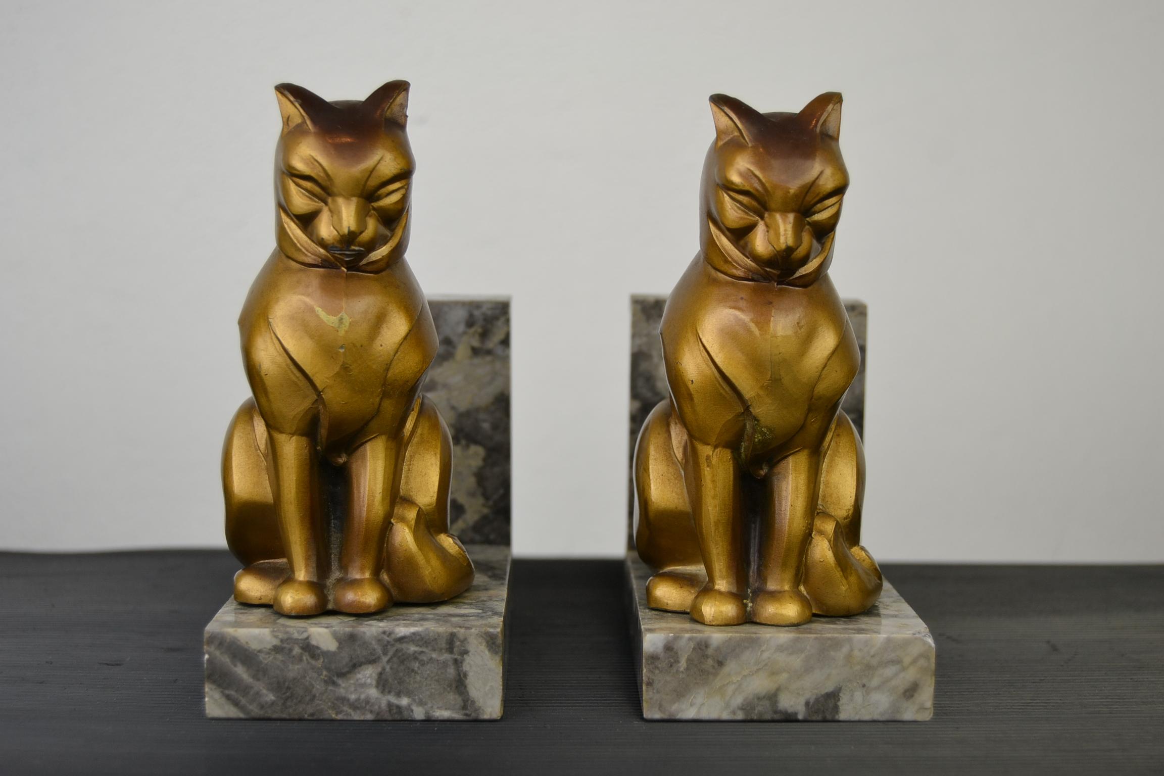 Art Deco Cubist Cat Bookends by Franjou, France, 1930s 12