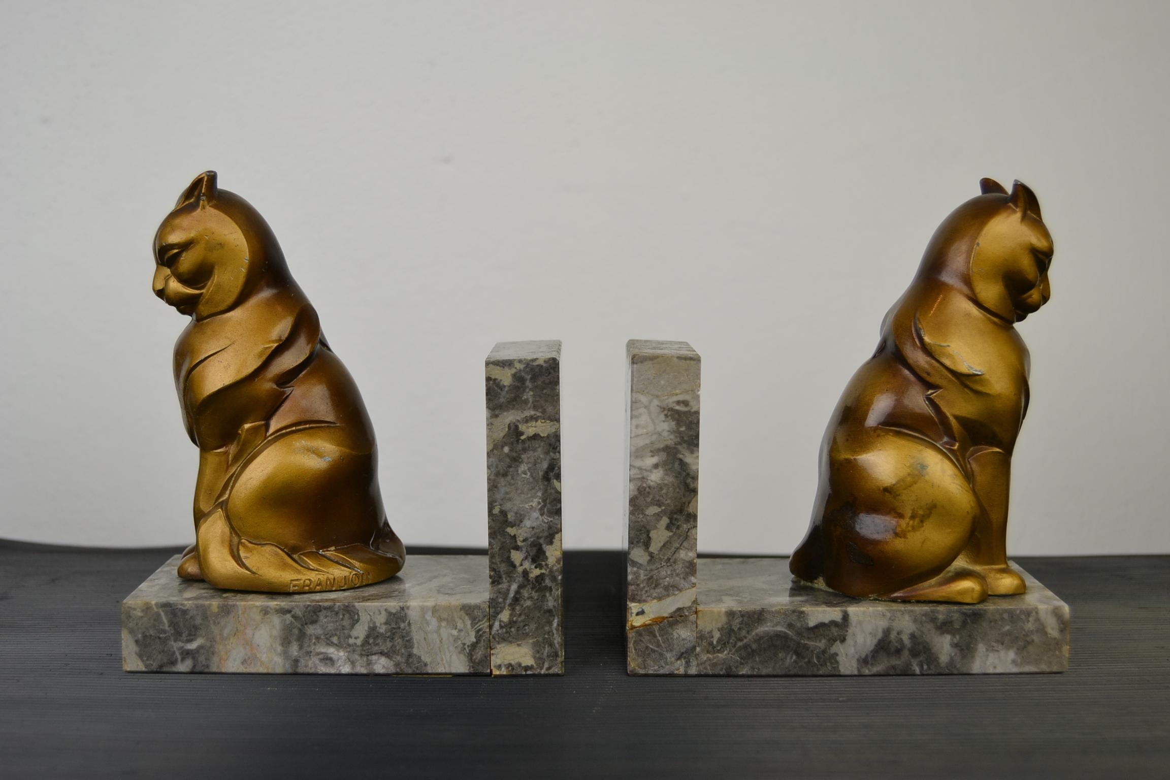 Art Deco Cubist Cat Bookends by Franjou, France, 1930s In Fair Condition In Antwerp, BE