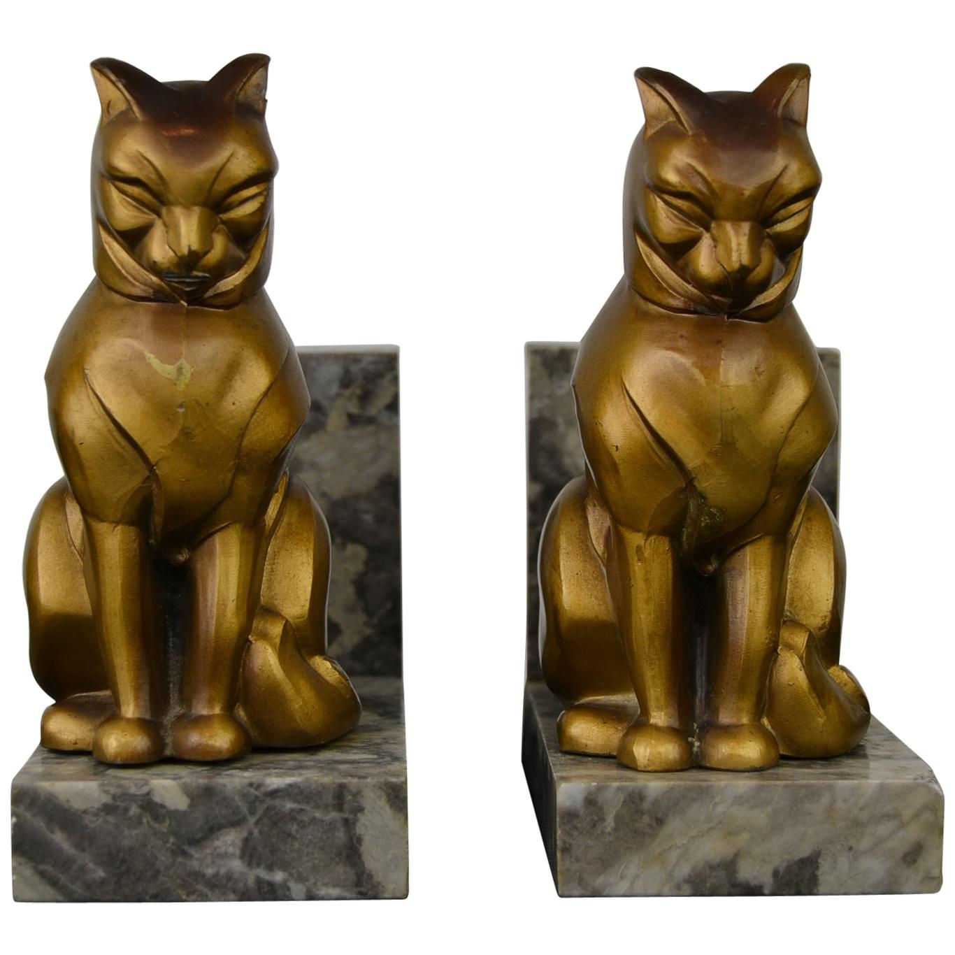 Art Deco Cubist Cat Bookends by Franjou, France, 1930s