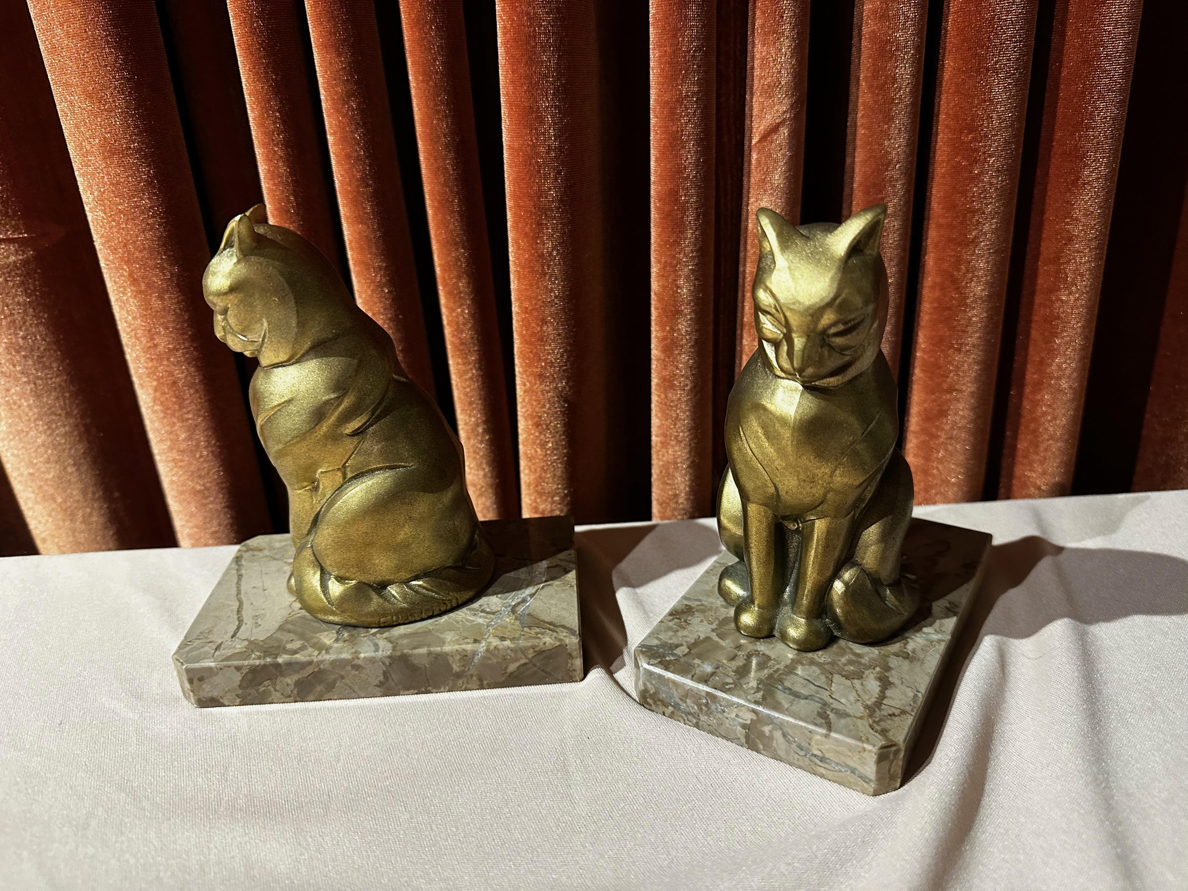 French Art Deco Cubist Cat Bookends Pair by Artist Franjou