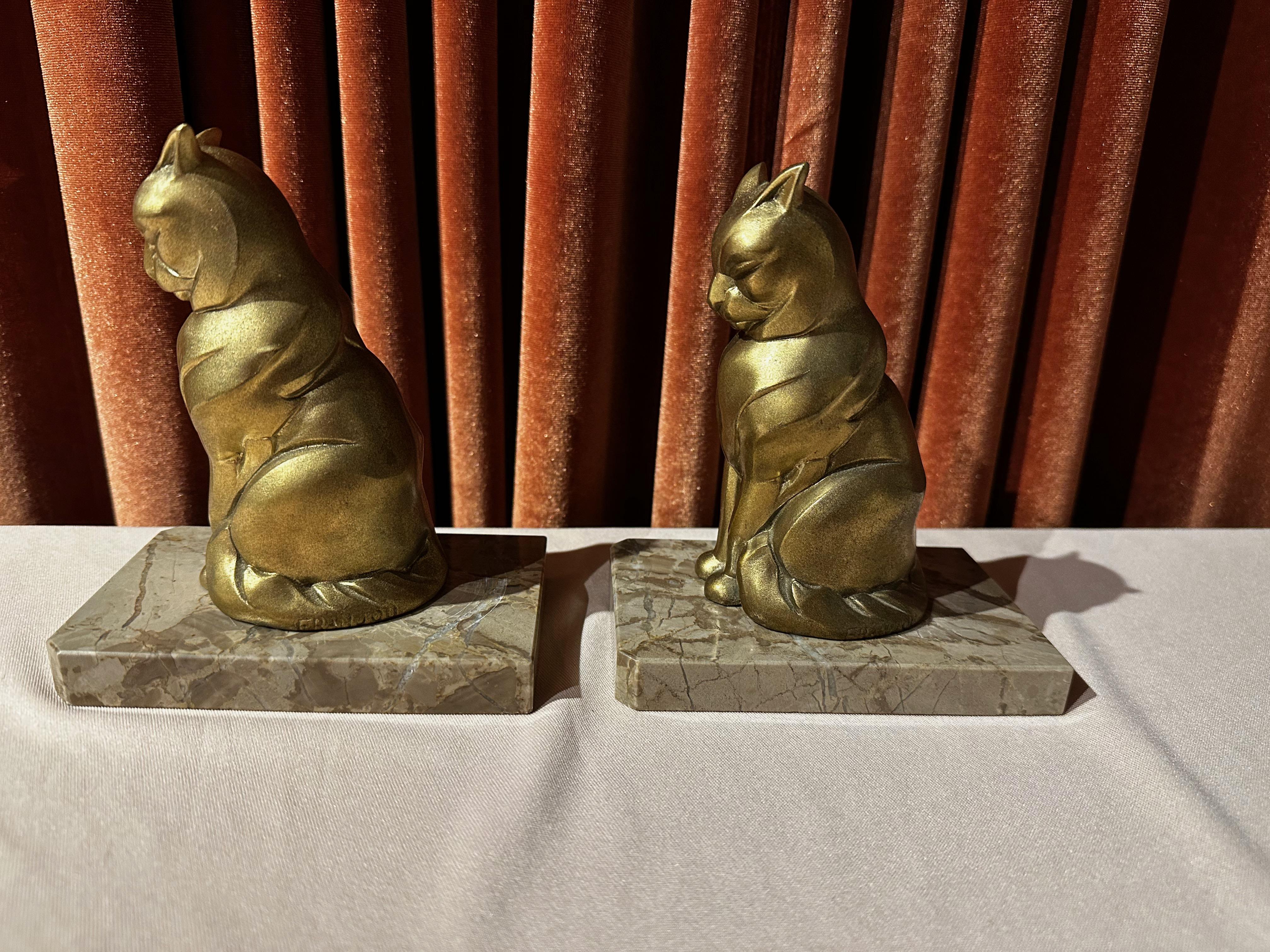 Art Deco Cubist Cat Bookends Pair by Artist Franjou In Good Condition In Oakland, CA
